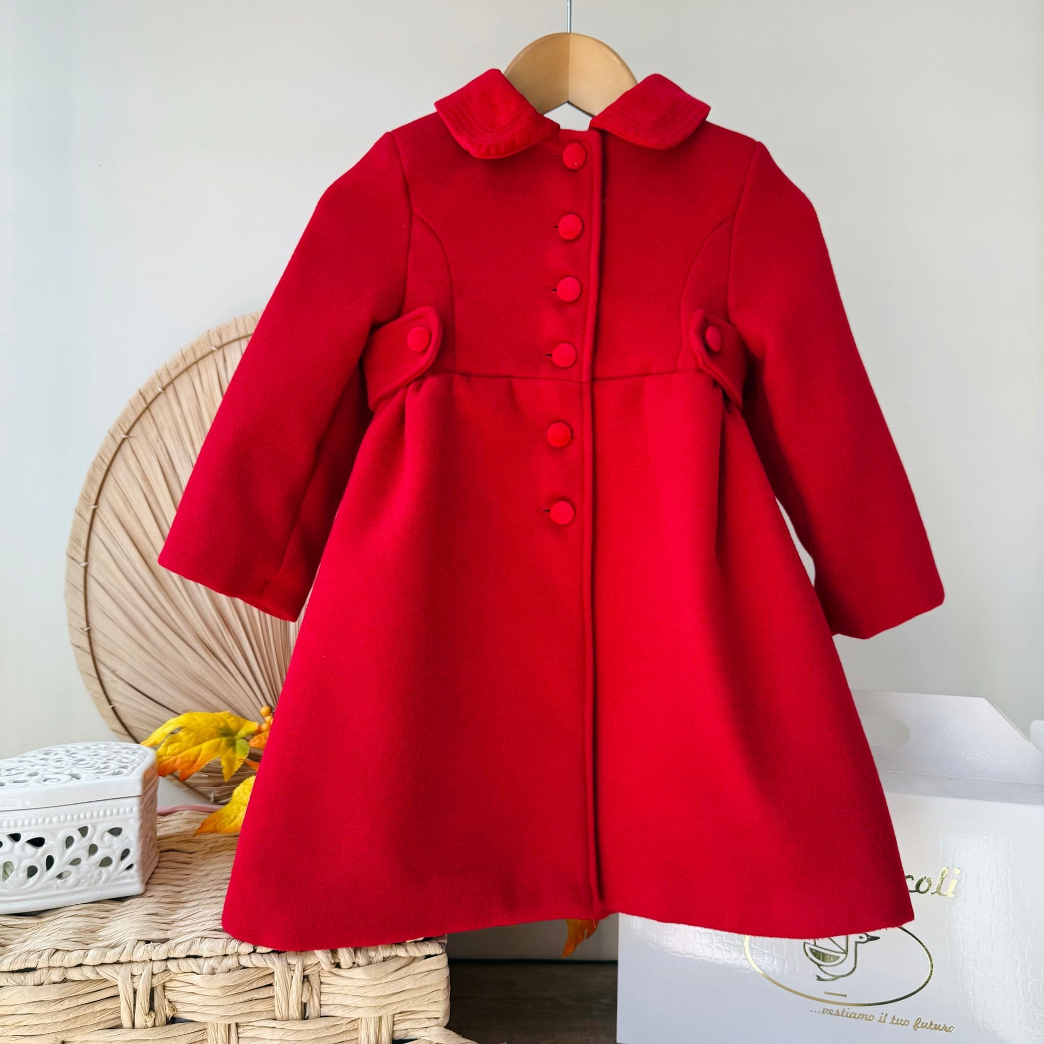 CAPPOTTO MORBIDO CON COLLETTO IN VELLUTO Rosso - Noi da piccoli