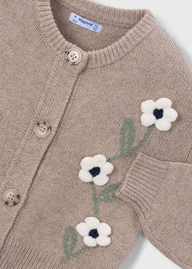 Cardigan in Filato Caldo Beige con Fiorellini Mayoral - dettaglio 1