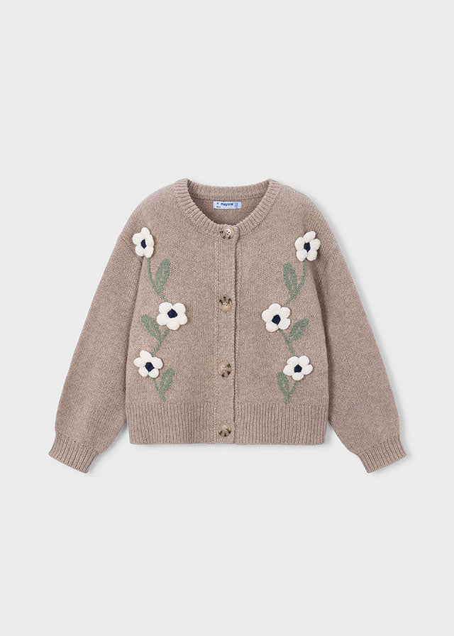 Cardigan in Filato Caldo Beige con Fiorellini Mayoral