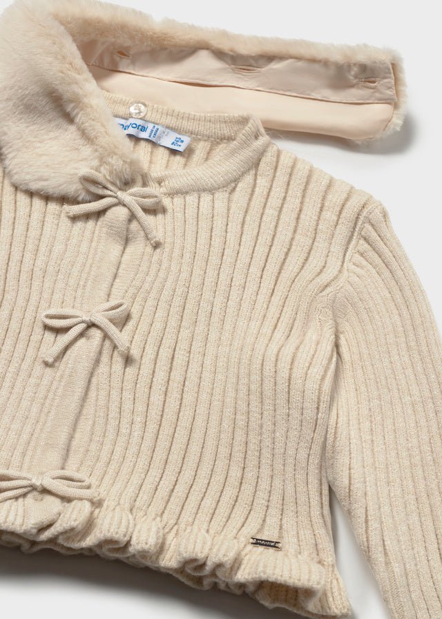 CARDIGAN IN FILATO CALDO BEIGE CON GRAZIOSI FIOCCHETTI - Noi da piccoli