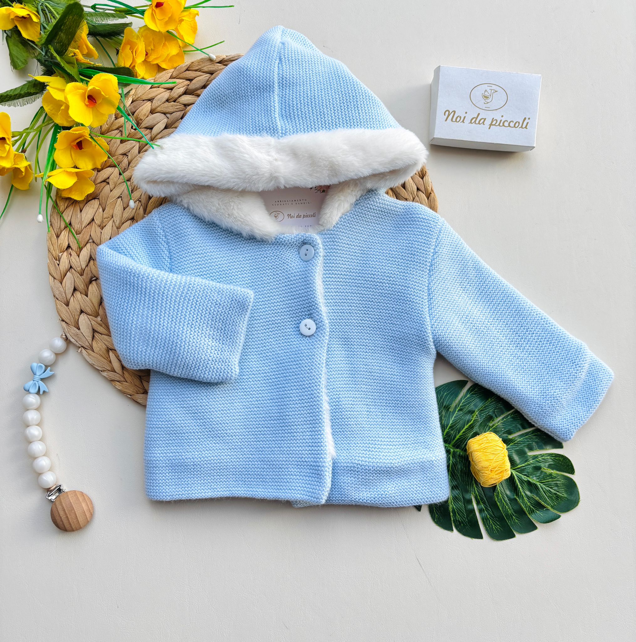 CARDIGAN INTERNAMENTE PELLICCIOSO CON CAPPUCCIO CIELO - Noi da piccoli