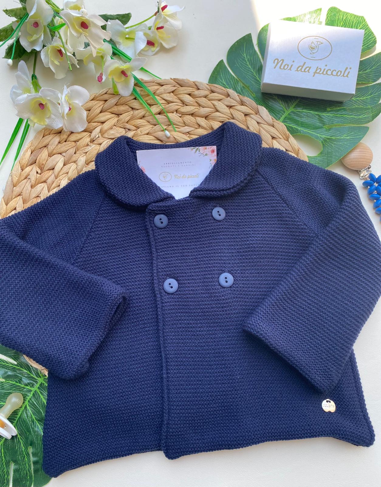 CARDIGAN LUNGO CON BOTTONCINI FILATO CALDO BLU MARINO - Noi da piccoli