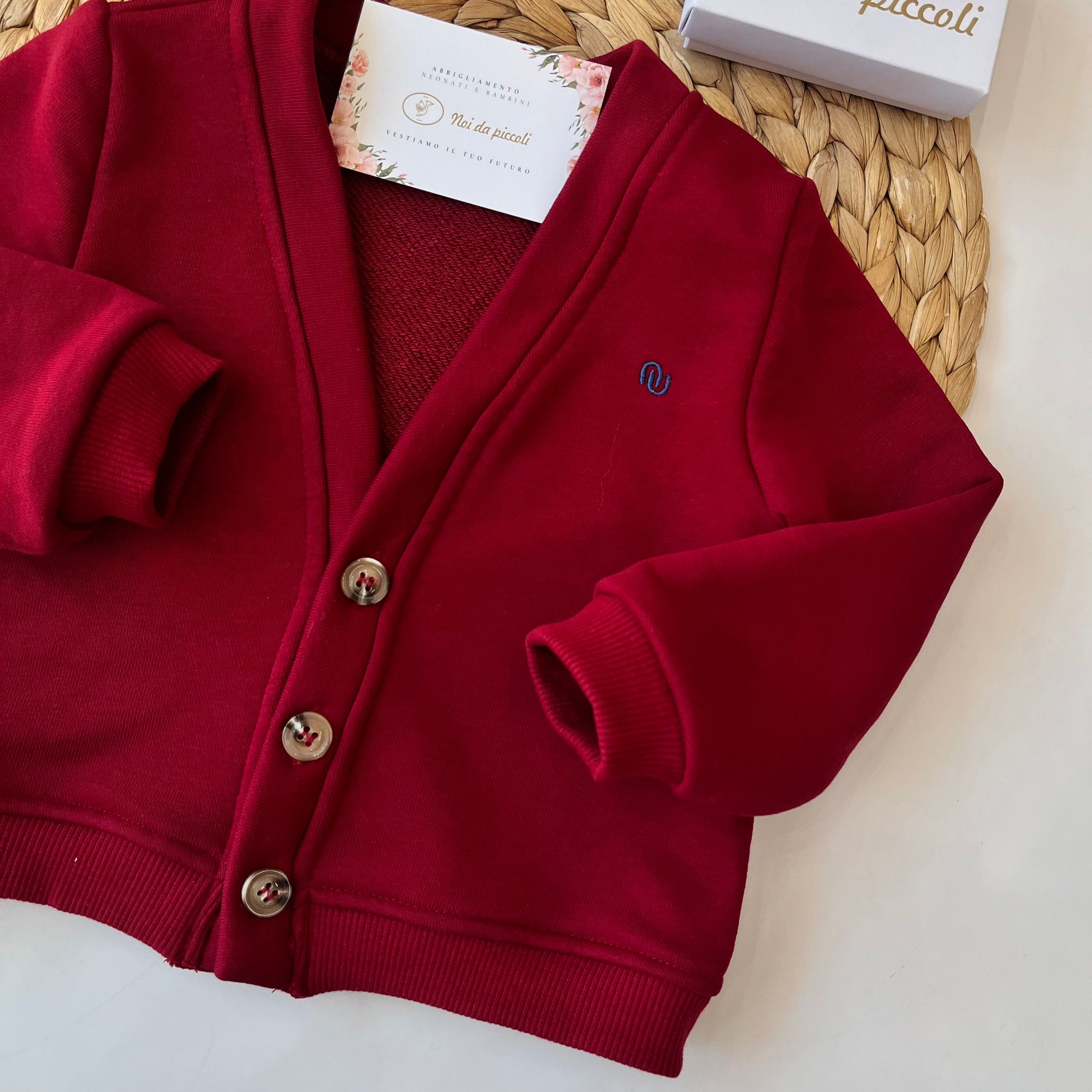 CARDIGAN OLD SCHOOL IN FELPA ROSSO SCURO - Noi da piccoli