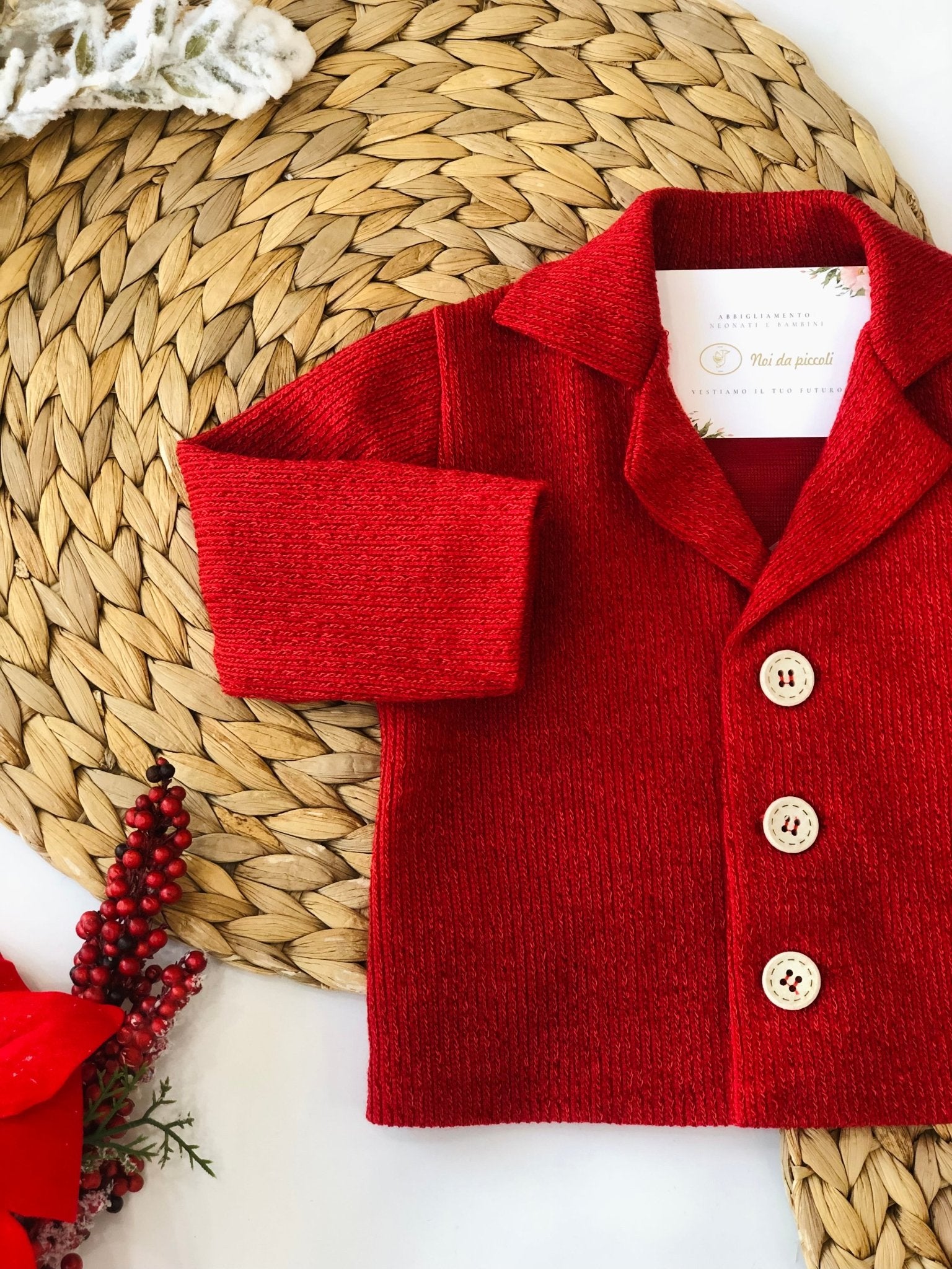 CARDIGAN ROSSO BOTTONCINI AVORIO - Noi da piccoli