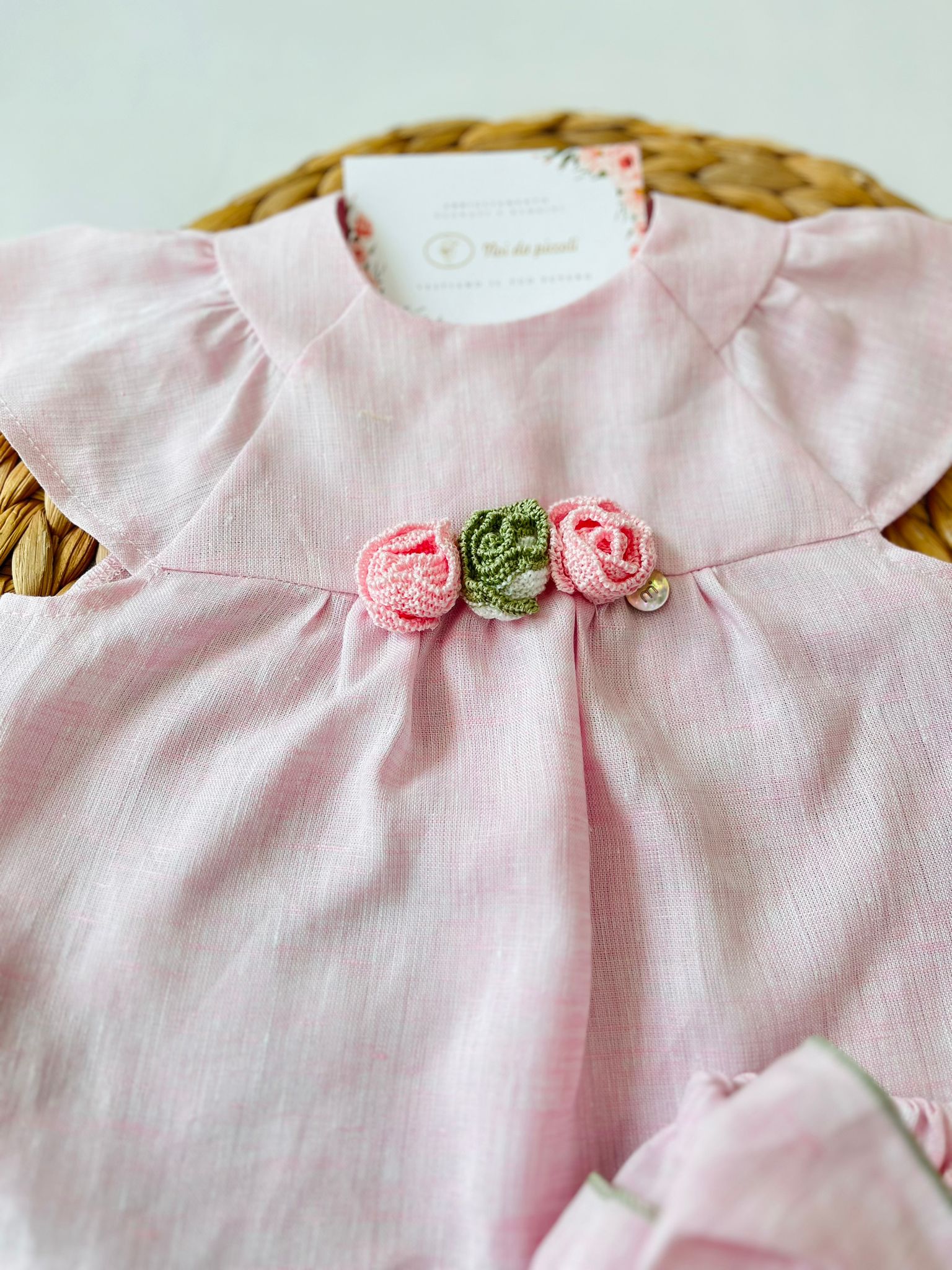 CASACCHINA CON CULOTTE OLIVIA 100% PURO LINO ROSA VERDE - Noi da piccoli