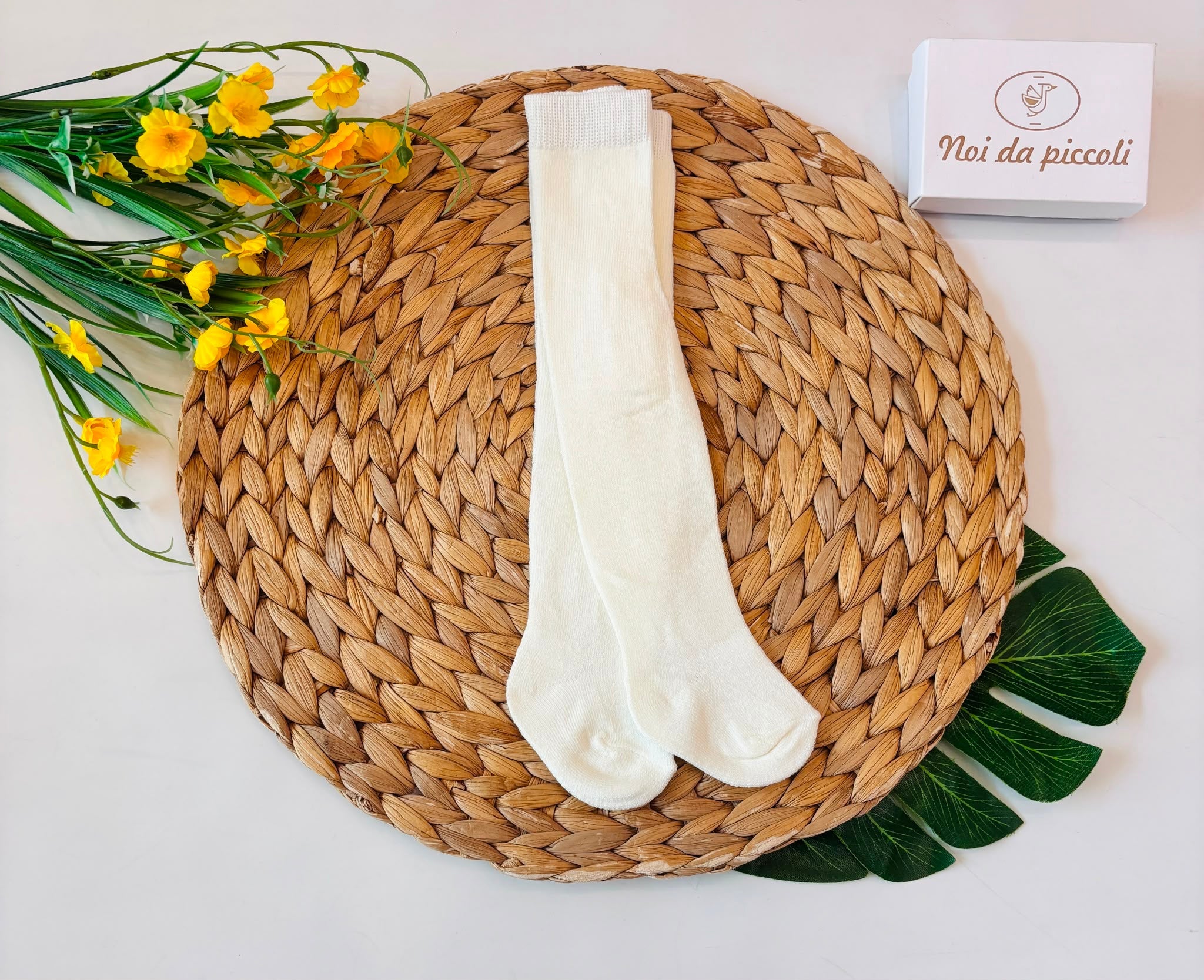 COLLANT ELASTICIZZATO IN COTONE CALDO ECRU - Noi da piccoli
