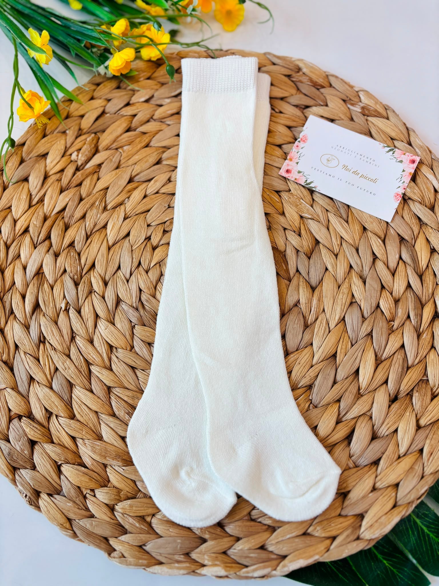 COLLANT ELASTICIZZATO IN COTONE CALDO ECRU - Noi da piccoli