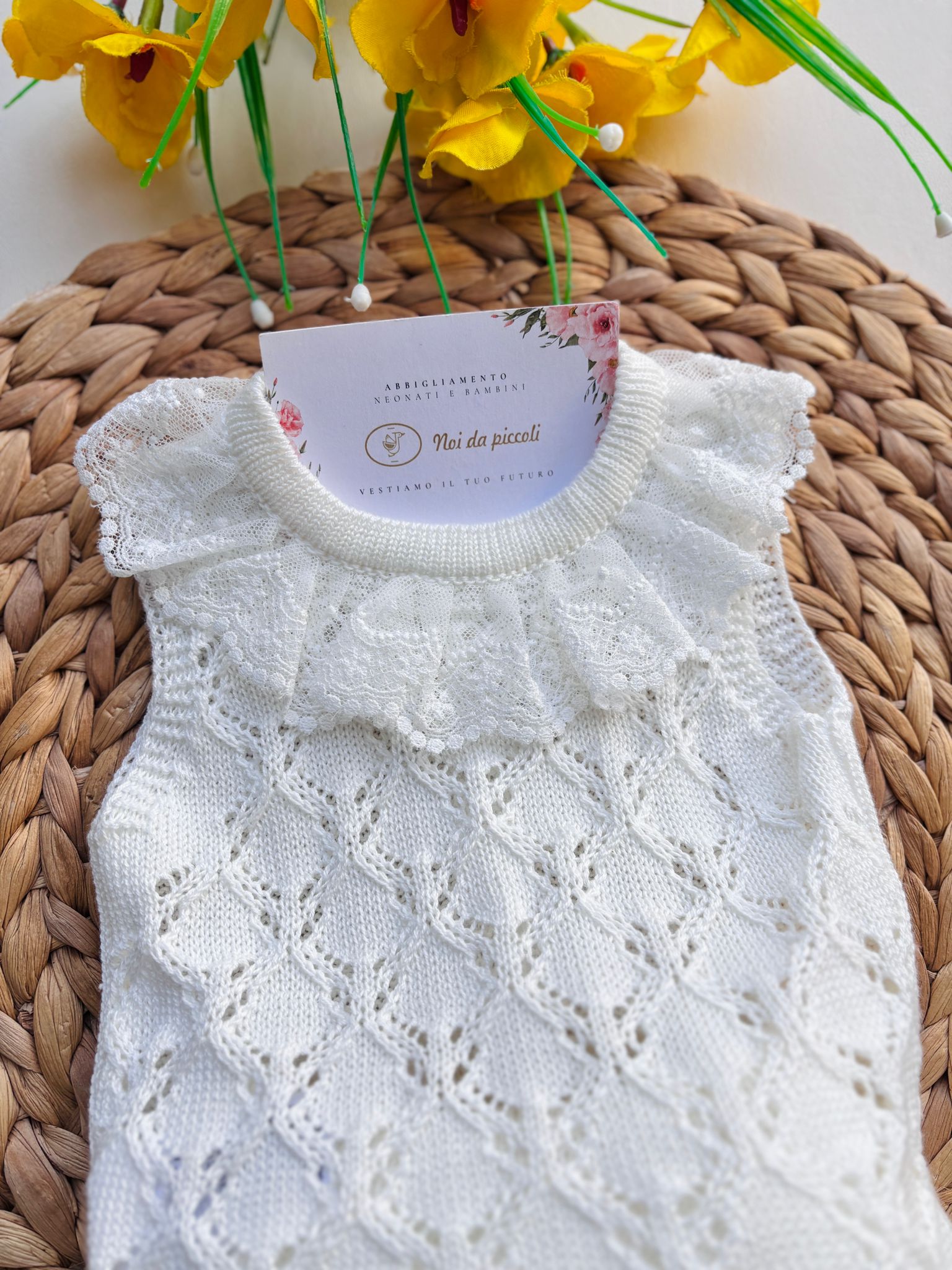 COMLETO 2 PZ IN COTONE E IN ACRILICO CON RICAMI CRUDO - Noi da piccoli