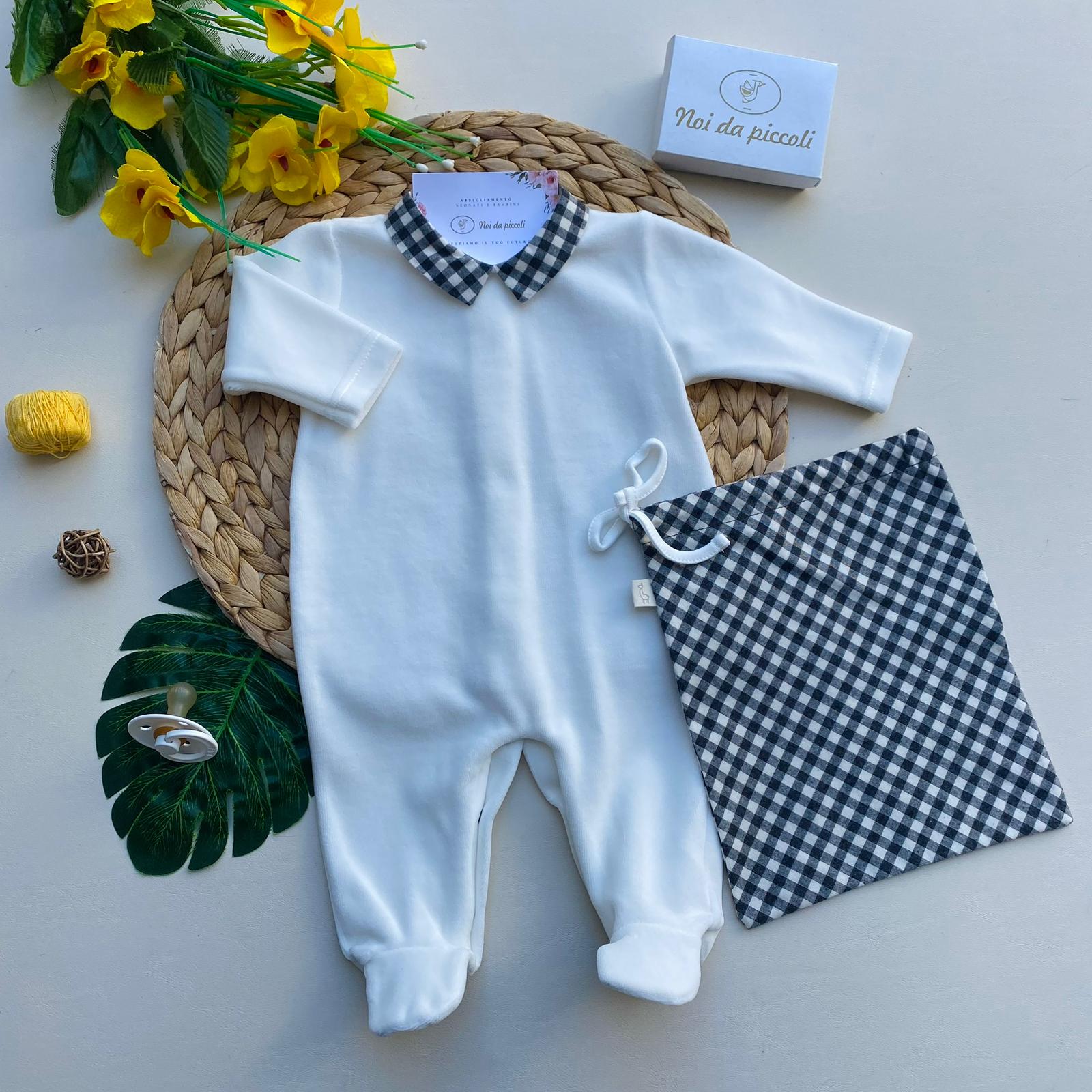 COMPLETO 2 PZ A QUADRONI CINIGLIA BIANCO - Noi da piccoli