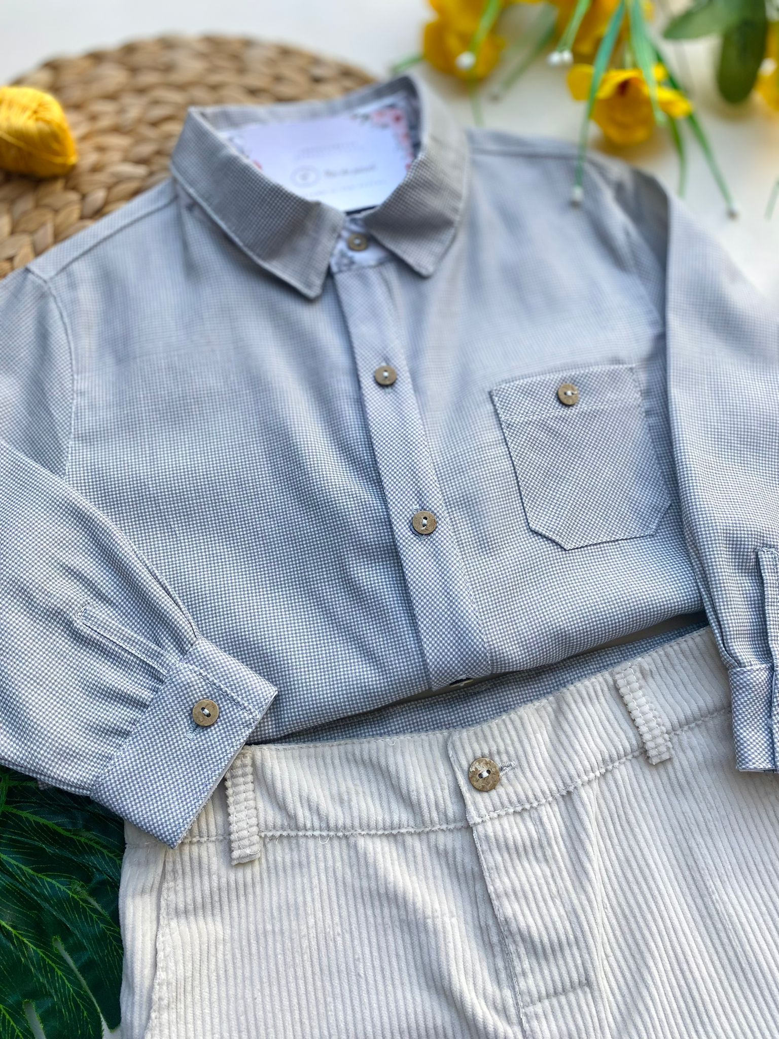 COMPLETO 2 PZ A QUADRONI FILATO CALDO GRIS ORO - Noi da piccoli