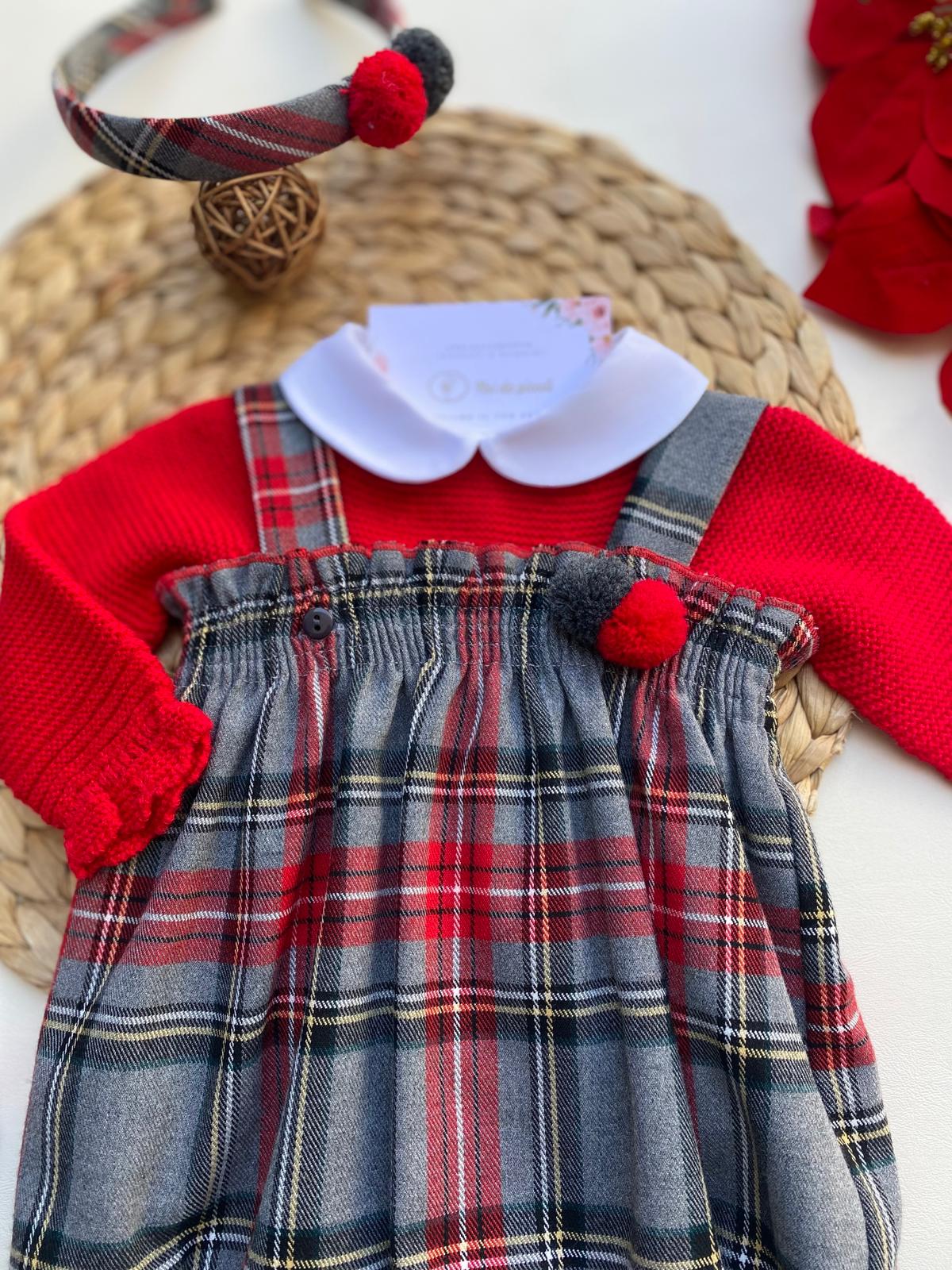 COMPLETO 2 PZ A QUADRONI FILATO CALDO ROSSO NATALIZIO - Noi da piccoli