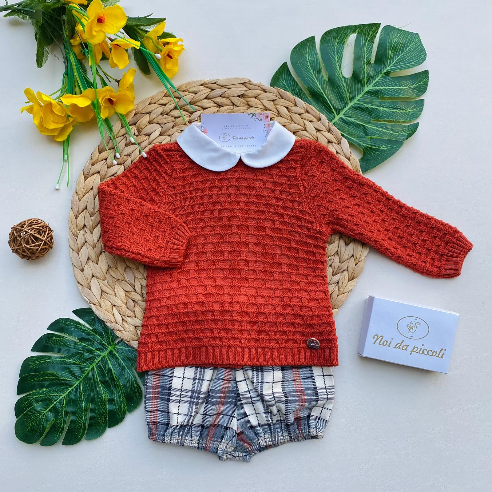 COMPLETO 2 PZ A QUADRONI FILATO CALDO RUGGINE - Noi da piccoli