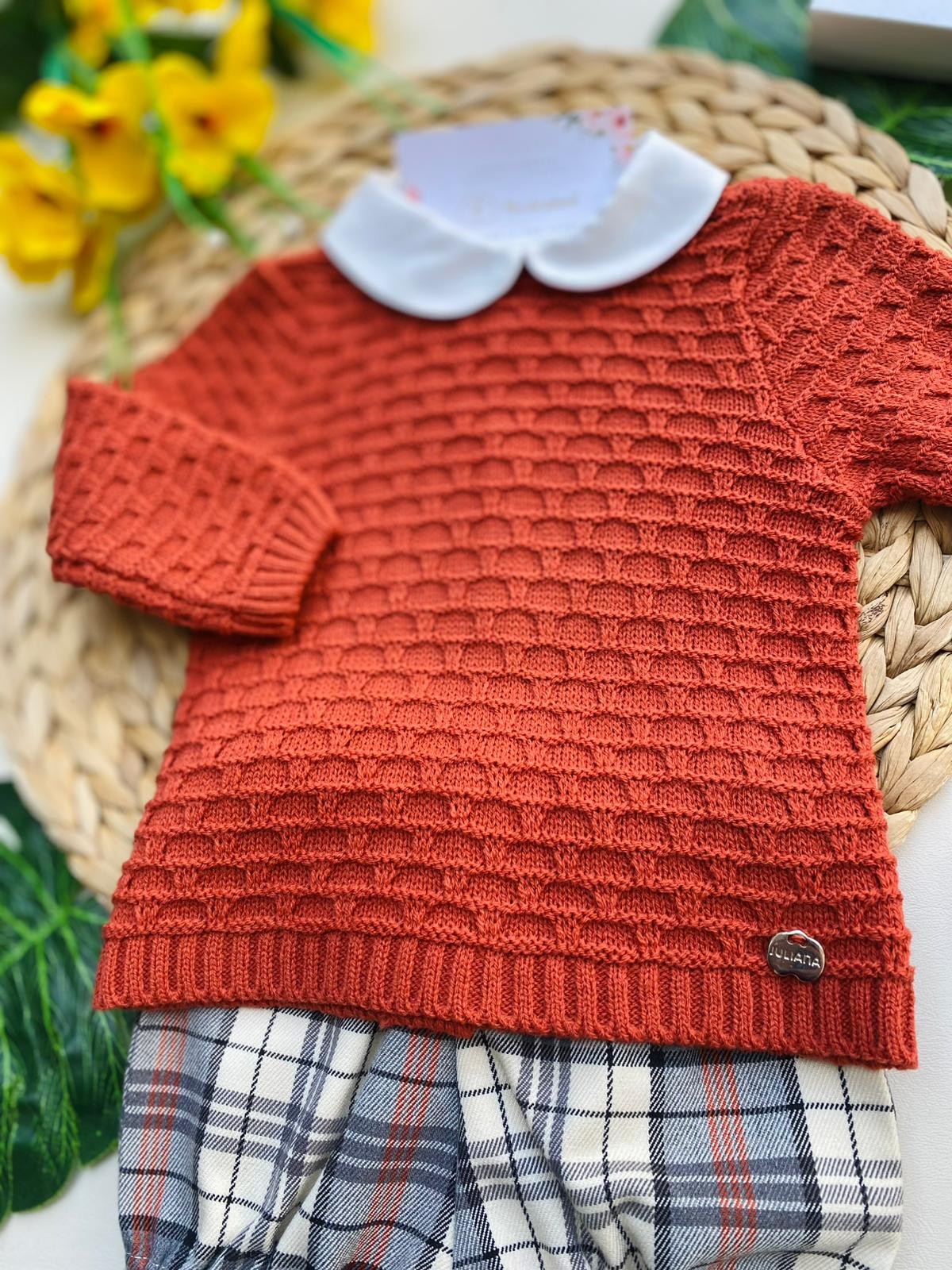 COMPLETO 2 PZ A QUADRONI FILATO CALDO RUGGINE - Noi da piccoli