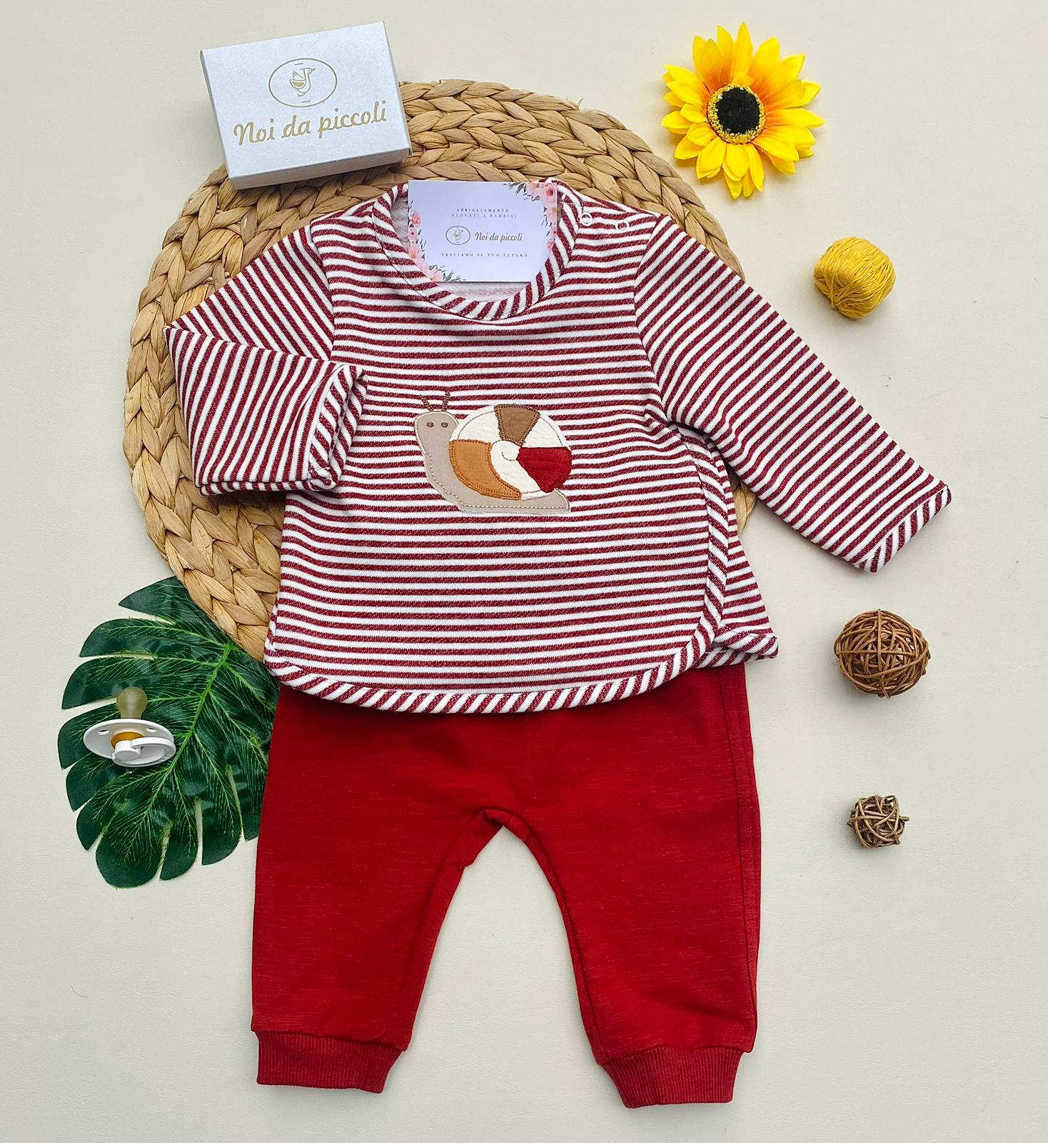 COMPLETO 2 PZ A RIGHE CON TARTARUGHINA FILATO CALDO BORDEAUX - Noi da piccoli