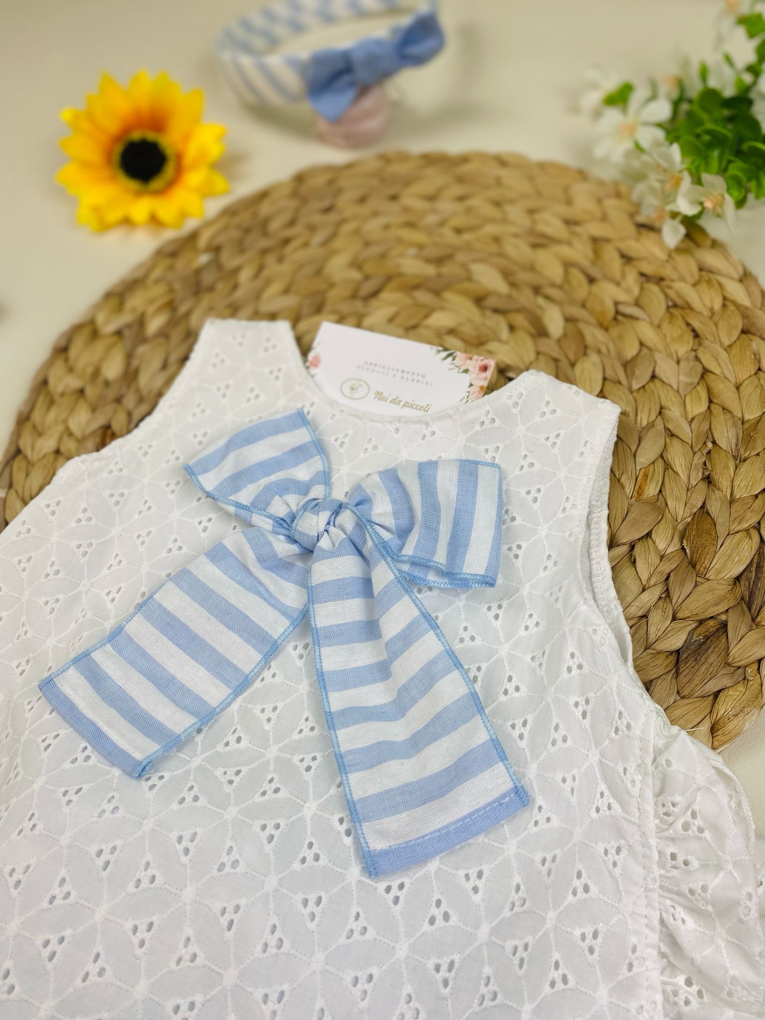 completo 2 pz bianco e righine cielo - Noi da piccoli