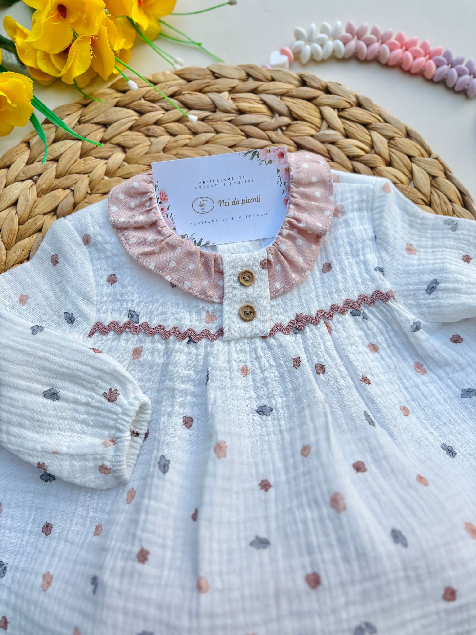 COMPLETO 2 PZ CON DISEGNII E POIS ROSA - Noi da piccoli