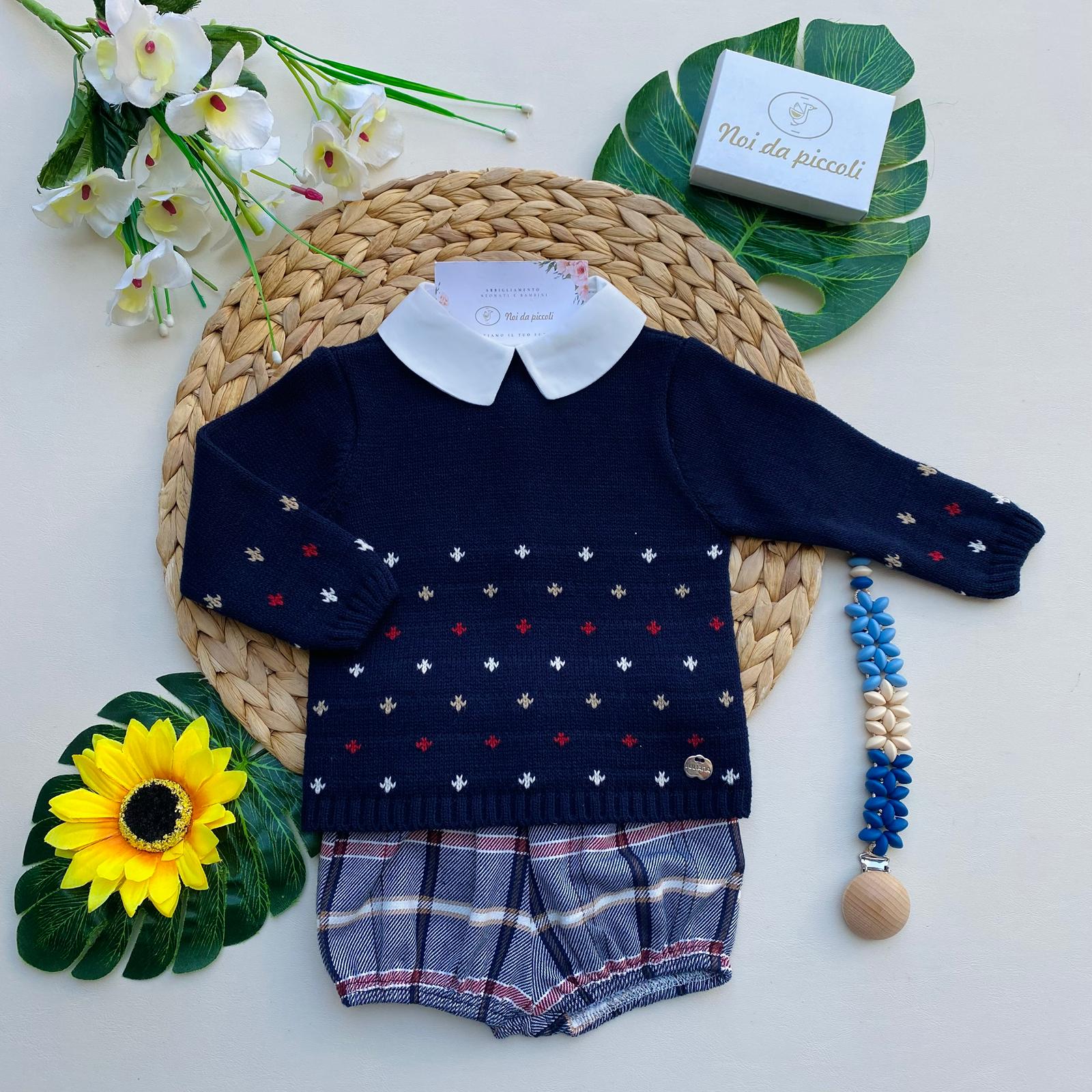 COMPLETO 2 PZ CON DISEGNINI FILATO CALDO BLU MARINO - Noi da piccoli