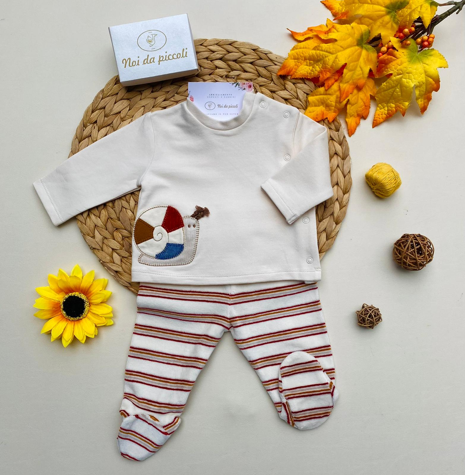 COMPLETO 2 PZ CON DISEGNINI FILATO CALDO CREMA - Noi da piccoli