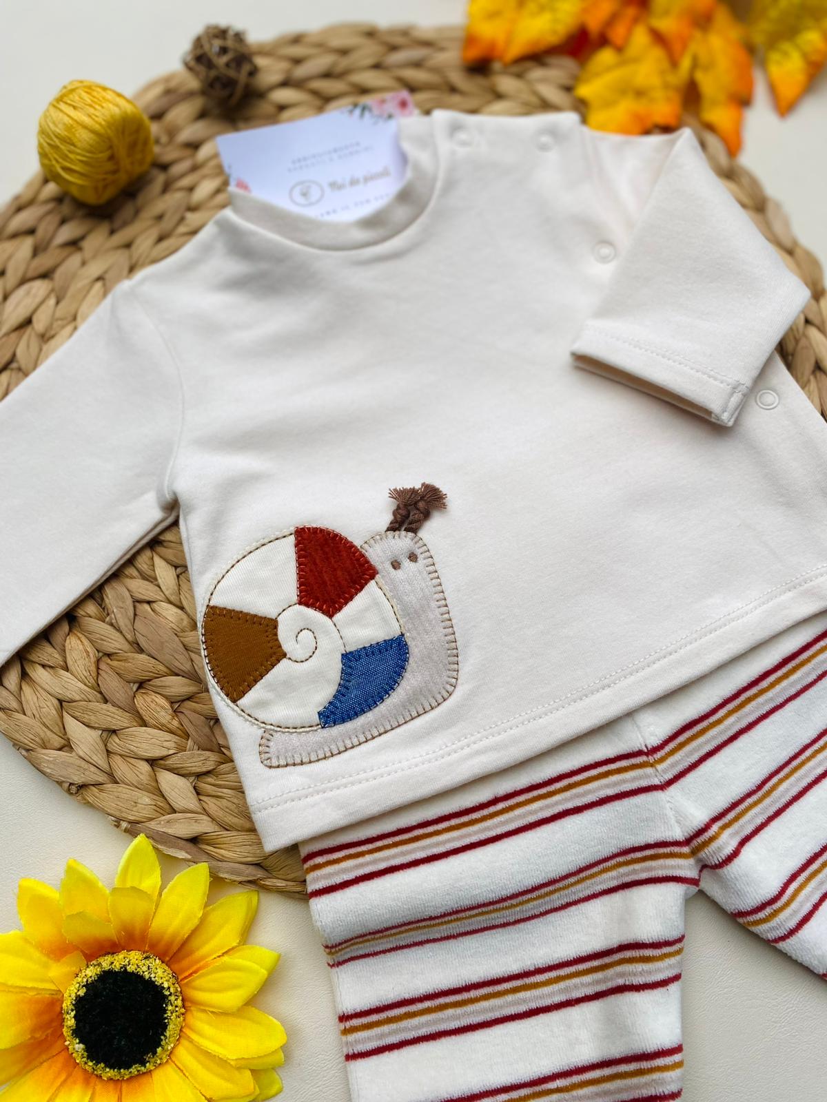 COMPLETO 2 PZ CON DISEGNINI FILATO CALDO CREMA - Noi da piccoli