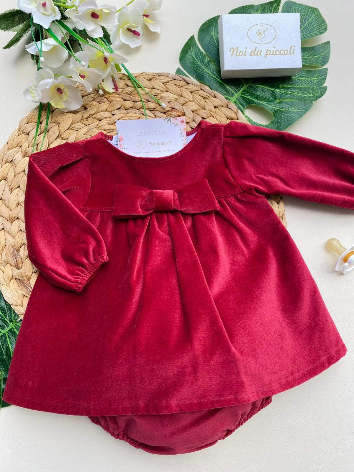 COMPLETO 2 PZ CON FIOCCHETTO FILATO CALDO ROSSO RUBINO - Noi da piccoli