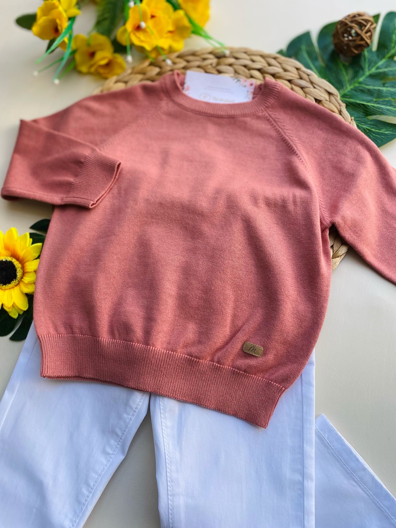 completo 2 pz con maglioncino rosa e pantalone bianco - Noi da piccoli