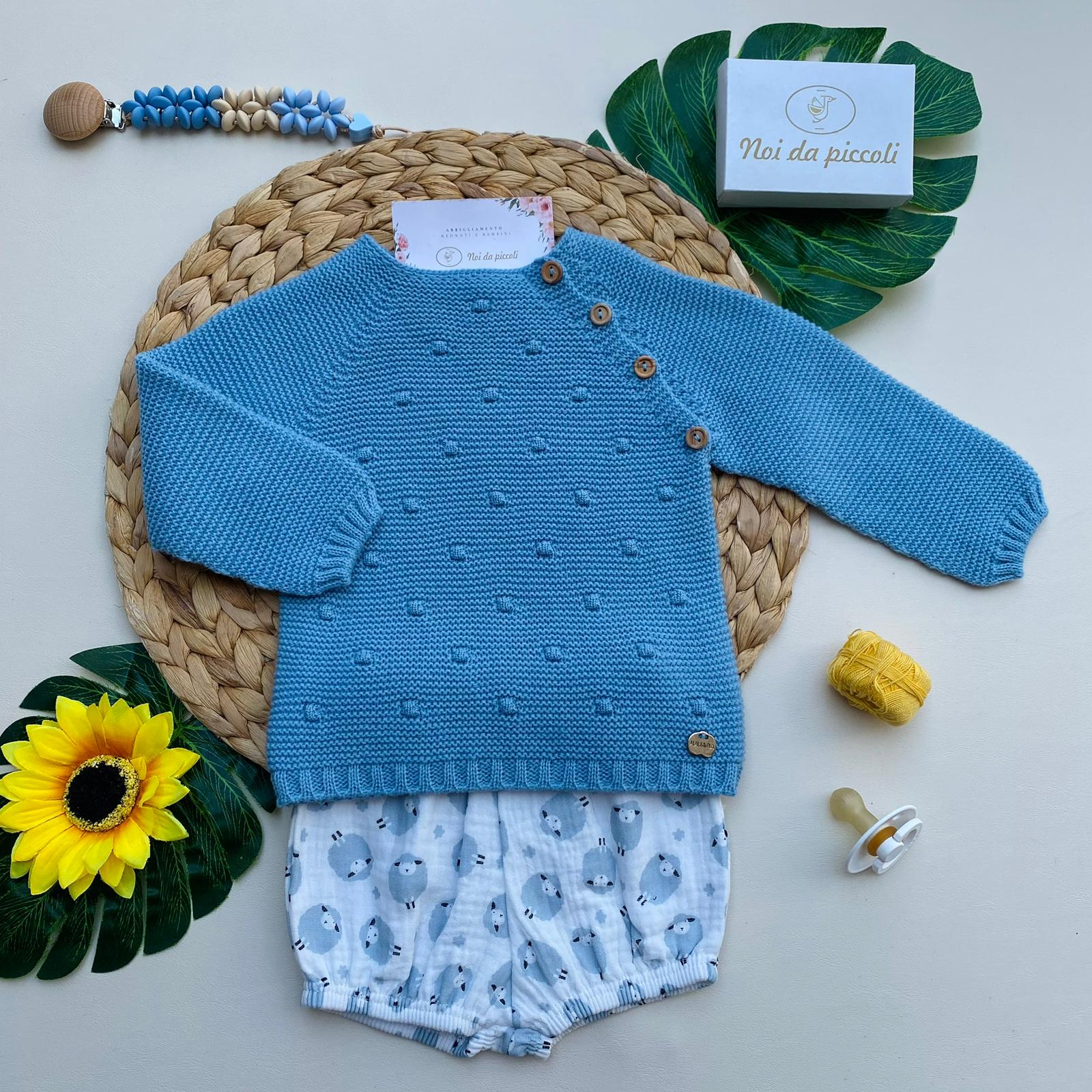 COMPLETO 2 PZ CON MUCCHETTE FILATO CALDO AZUL - Noi da piccoli