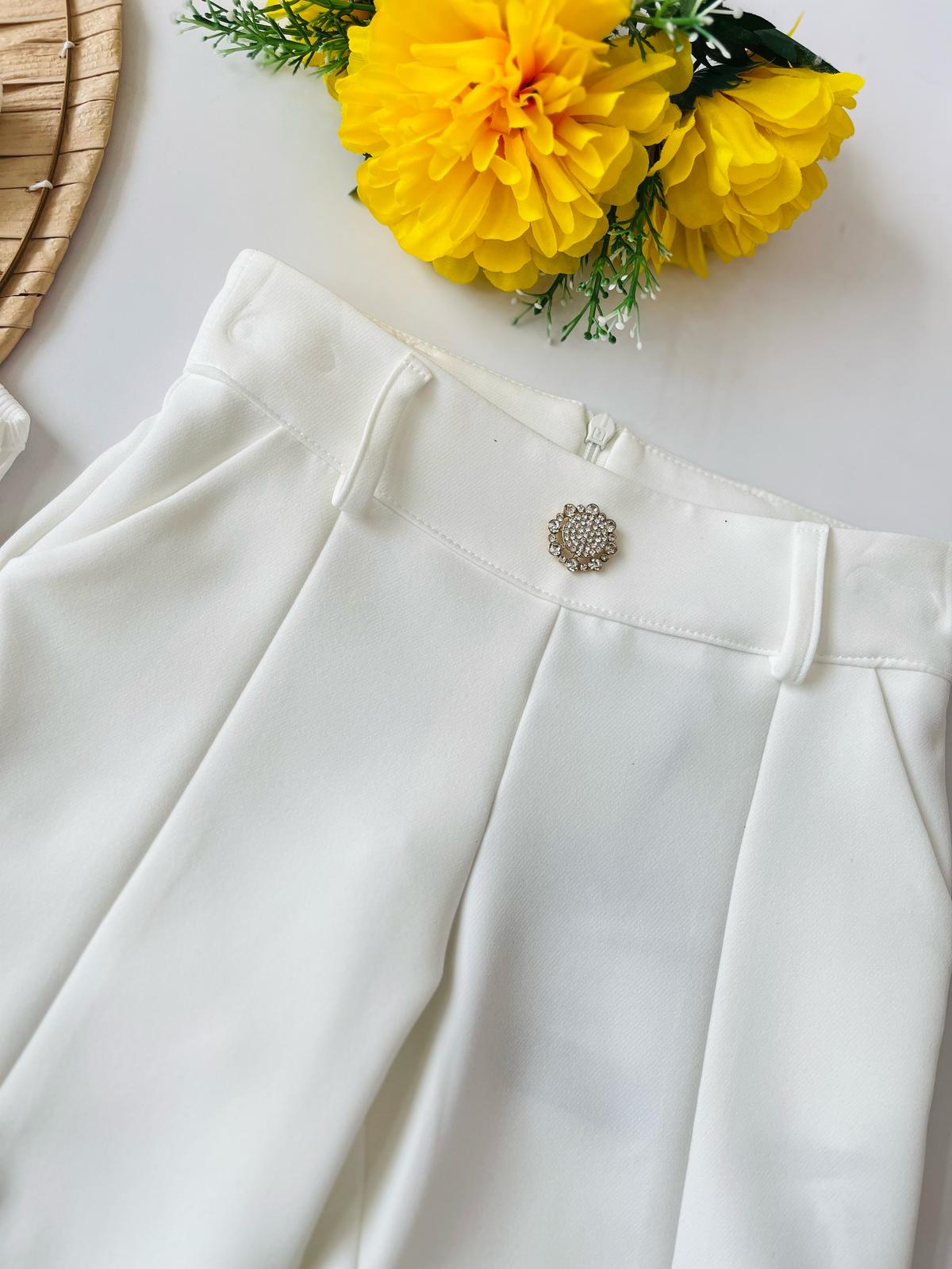 COMPLETO 2 PZ CON PANTALONE E MAGLIETTINA BIANCA CON SWAROSKI - Noi da piccoli