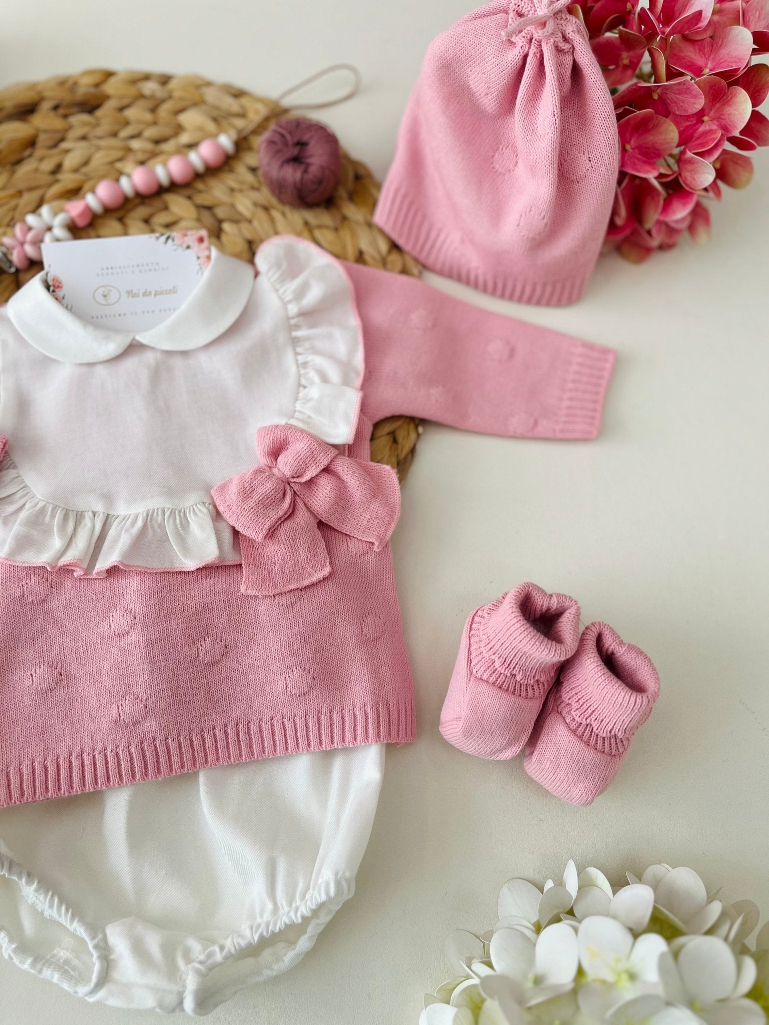 COMPLETO 2 PZ CON SET PARURE ROSA BEBE MISTO LANA - Noi da piccoli