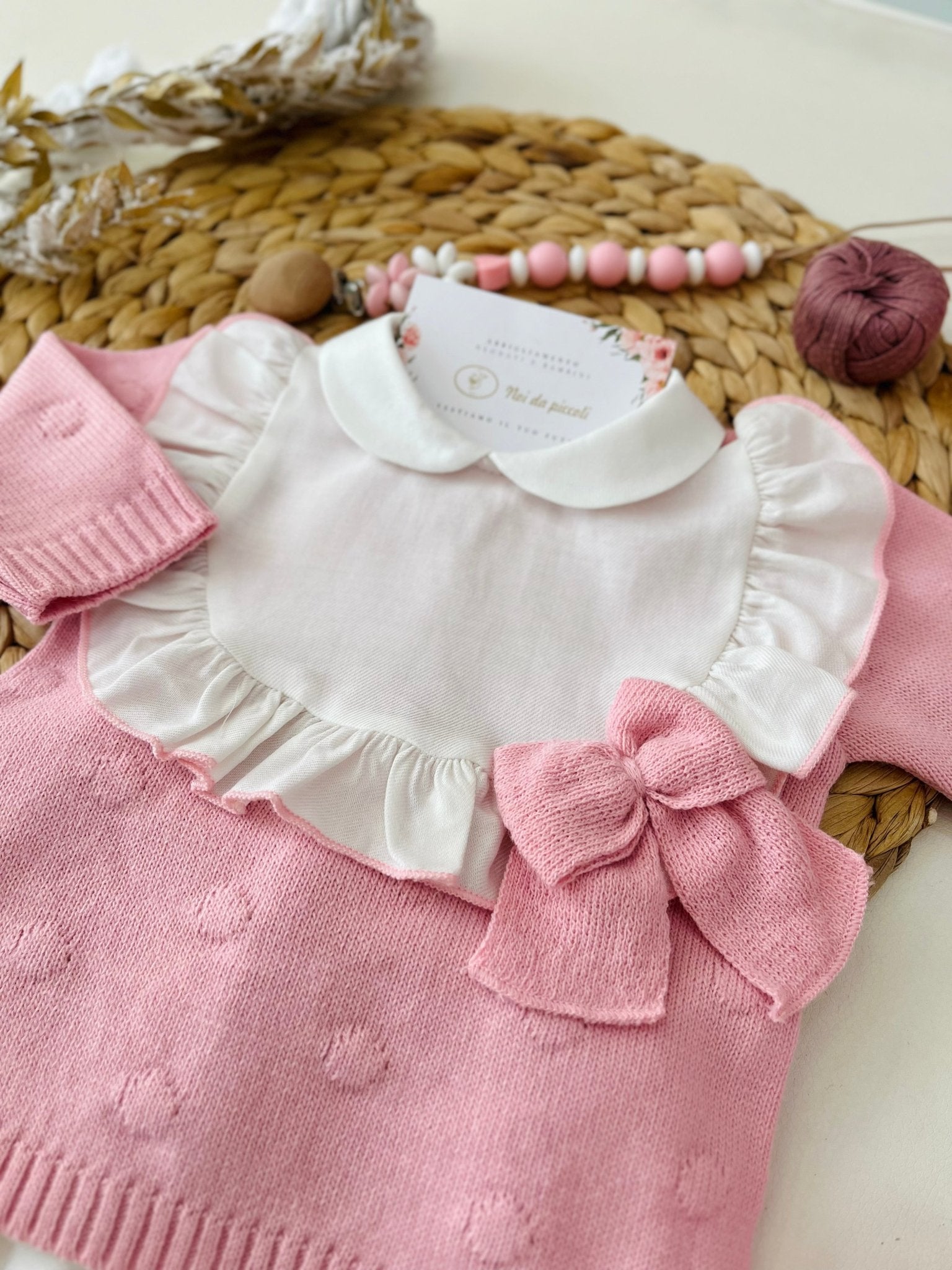 COMPLETO 2 PZ CON SET PARURE ROSA BEBE MISTO LANA - Noi da piccoli