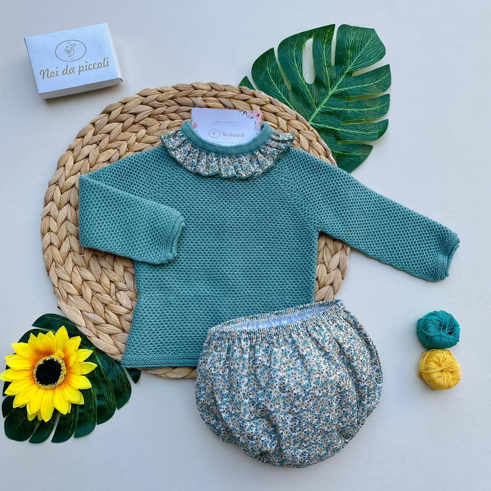 COMPLETO 2 PZ FLOREALE 100% ACRILICO VERDE SCURO - Noi da piccoli