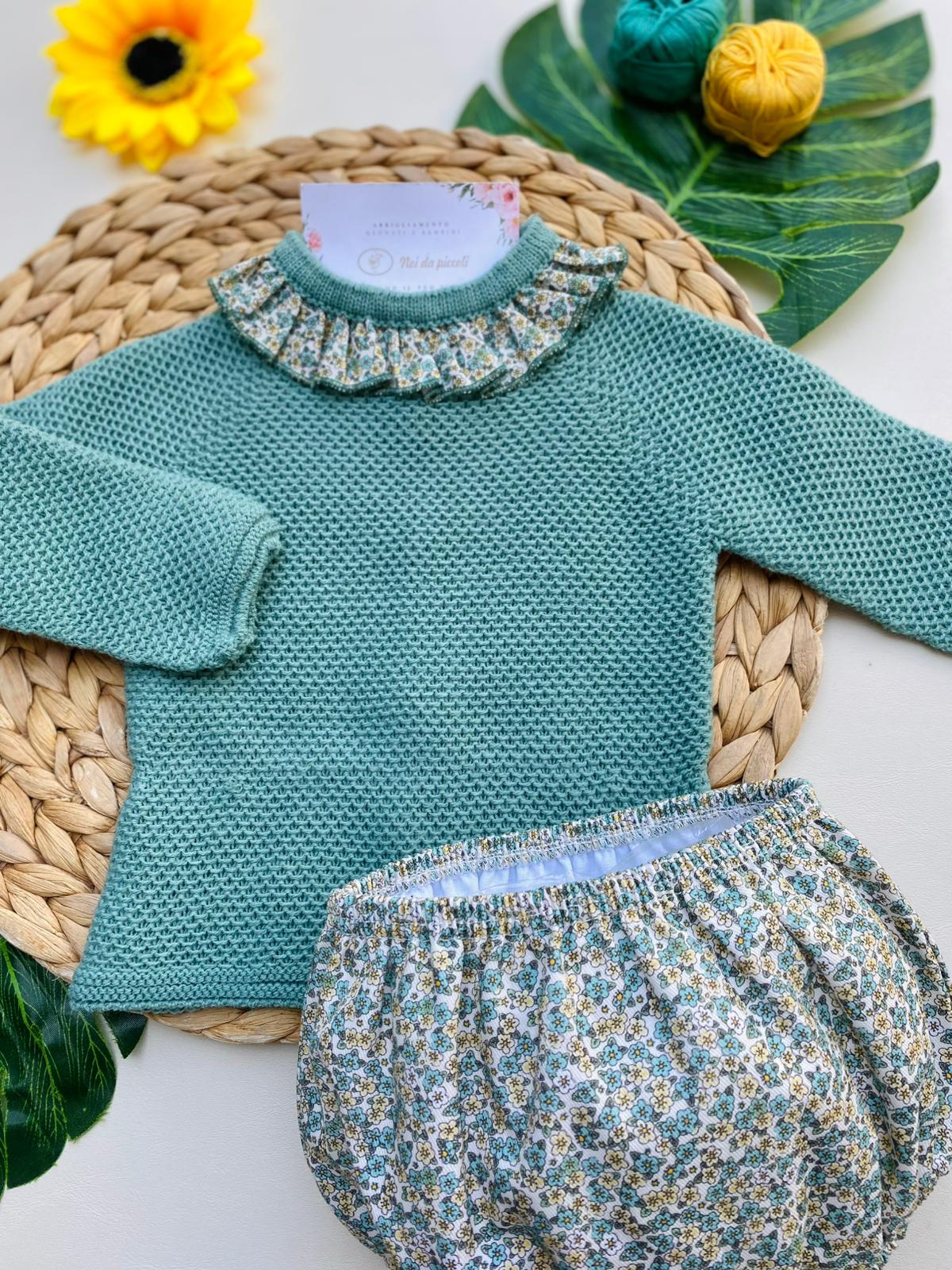 COMPLETO 2 PZ FLOREALE 100% ACRILICO VERDE SCURO - Noi da piccoli