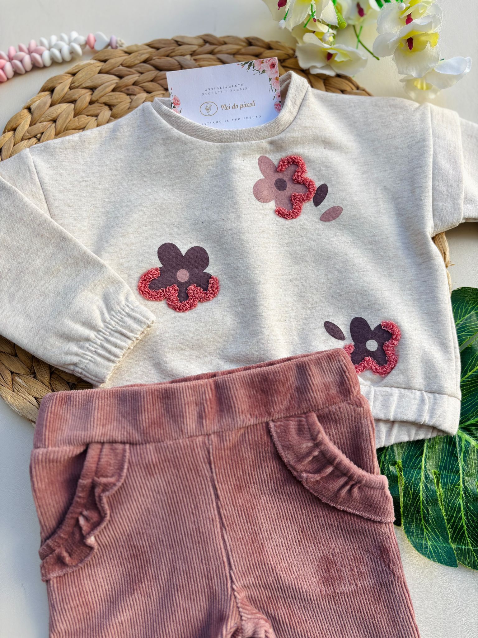 COMPLETO 2 PZ IN CALDO COTONE BEIGE E ROSA - Noi da piccoli