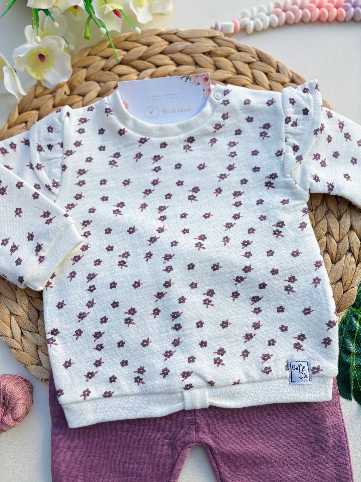 COMPLETO 2 PZ IN CALDO COTONE BIANCO E LILLA - Noi da piccoli