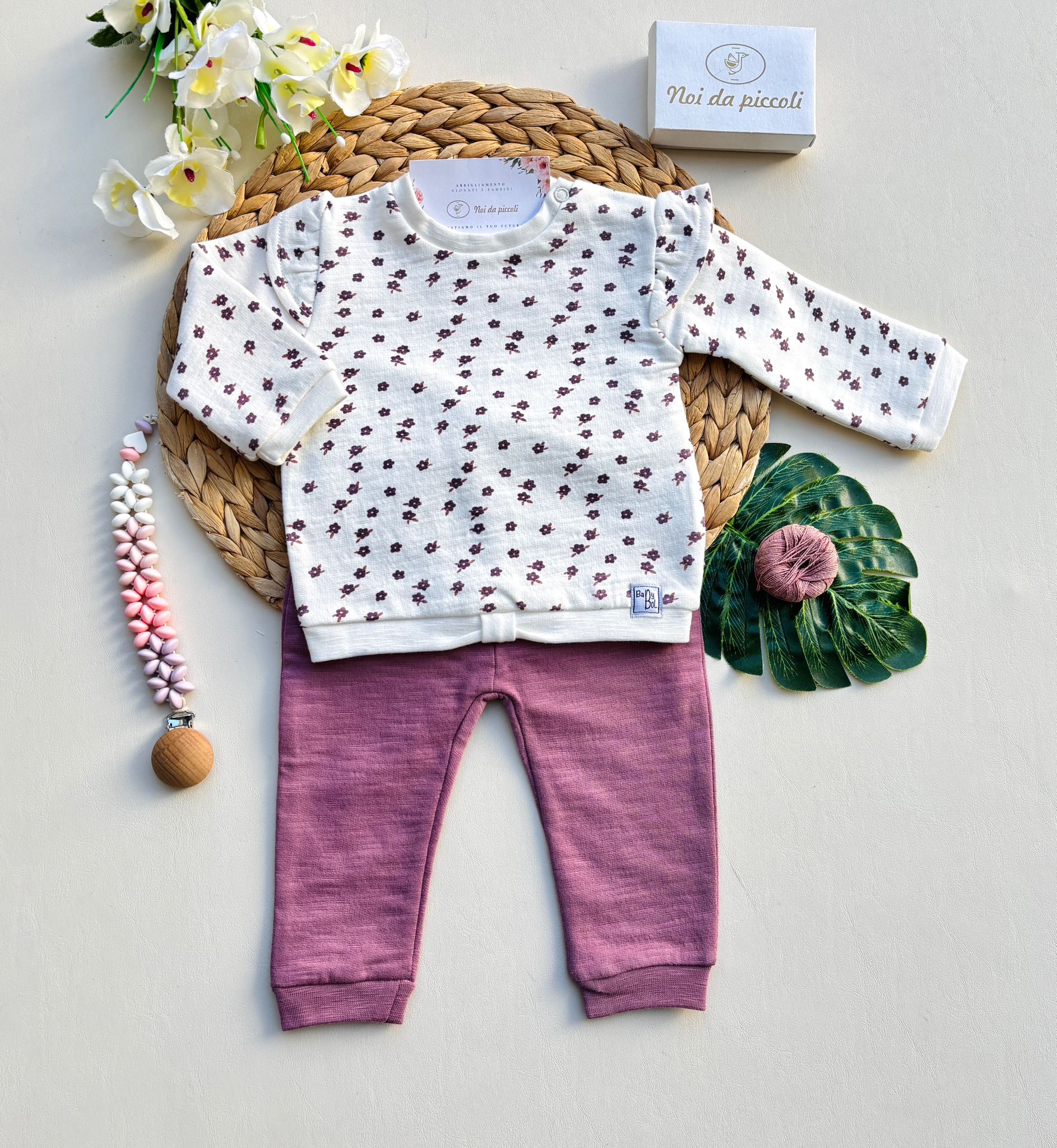 COMPLETO 2 PZ IN CALDO COTONE BIANCO E LILLA - Noi da piccoli