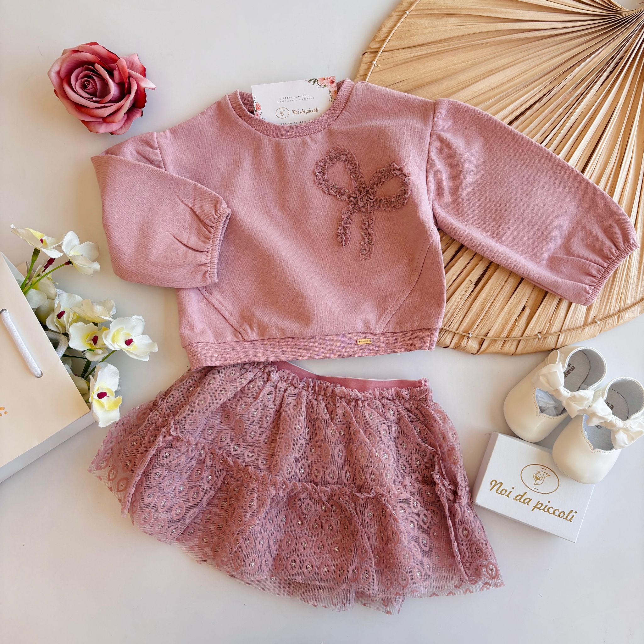 COMPLETO 2 PZ IN CALDO COTONE CON FIOCCHETTO CUARZO - Noi da piccoli