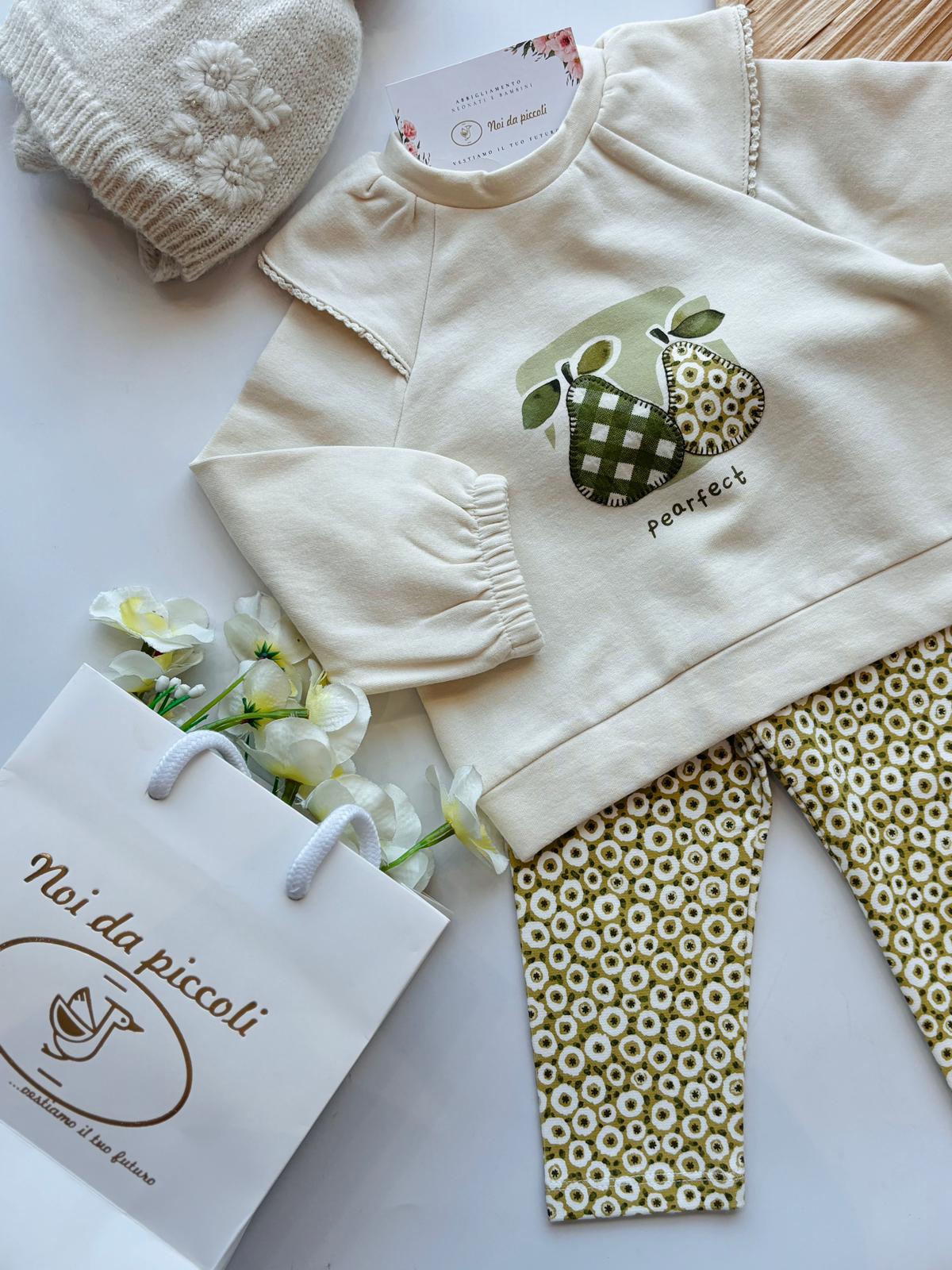 COMPLETO 2 PZ IN CALDO COTONE CON FIORELLINI E DISEGNINI CENTRALI ACEITE - Noi da piccoli