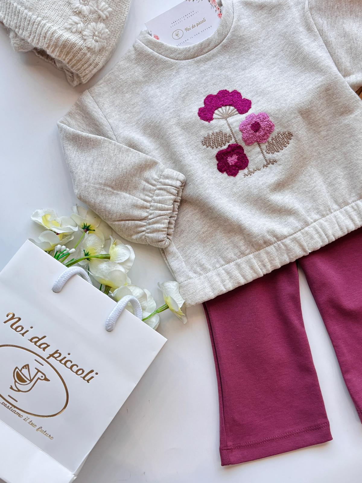 COMPLETO 2 PZ IN CALDO COTONE CON FIORELLINI ROSADO - Noi da piccoli