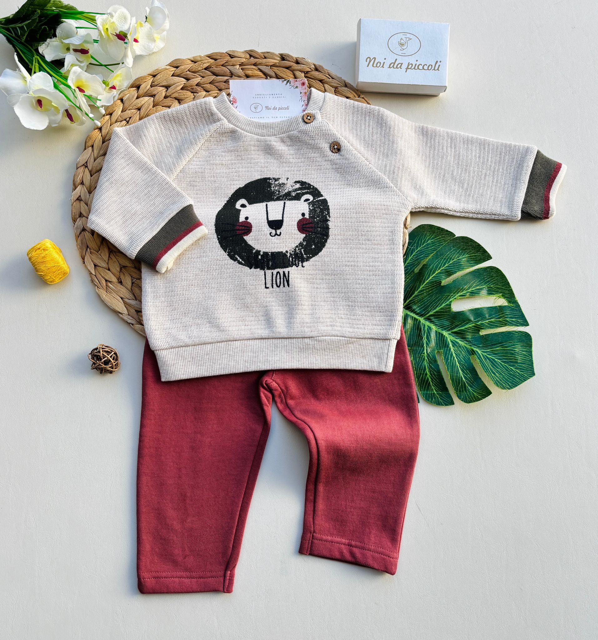 COMPLETO 2 PZ IN CALDO COTONE RUGGINE E BEIGE - Noi da piccoli