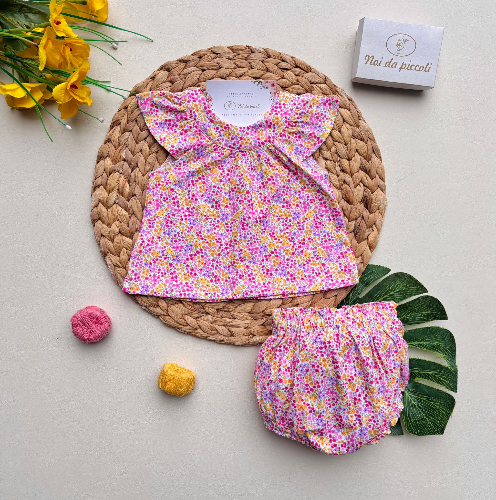 COMPLETO 2 PZ IN COTONE A FIORELLINI ROSA - Noi da piccoli