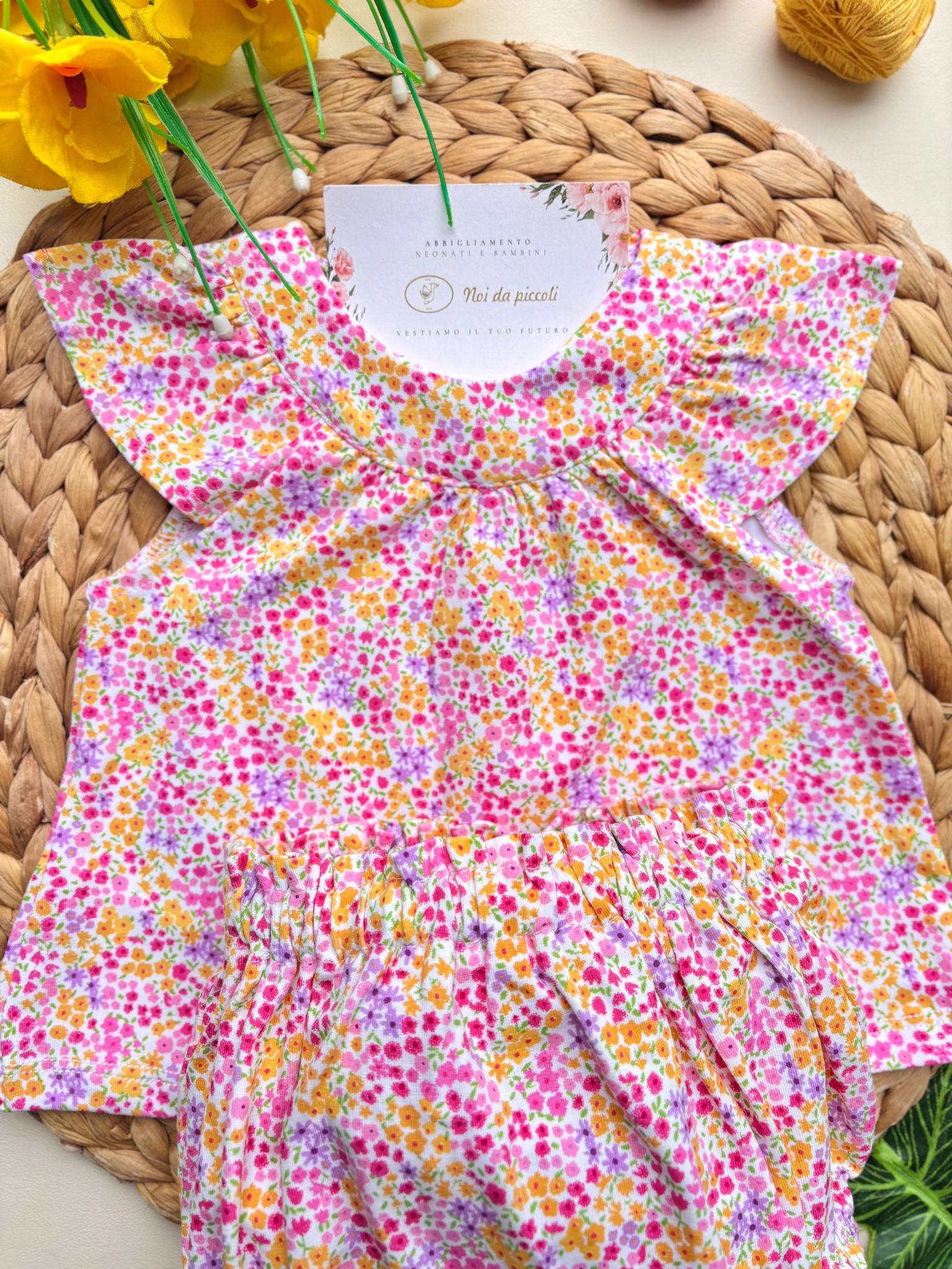 COMPLETO 2 PZ IN COTONE A FIORELLINI ROSA - Noi da piccoli