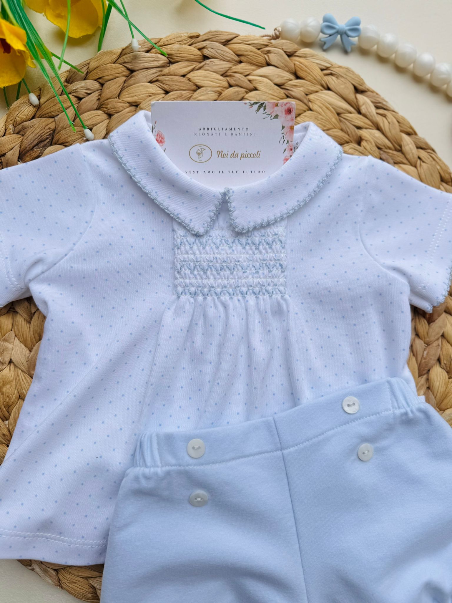 COMPLETO 2 PZ IN COTONE A POIS BIANCO CIELO - Noi da piccoli