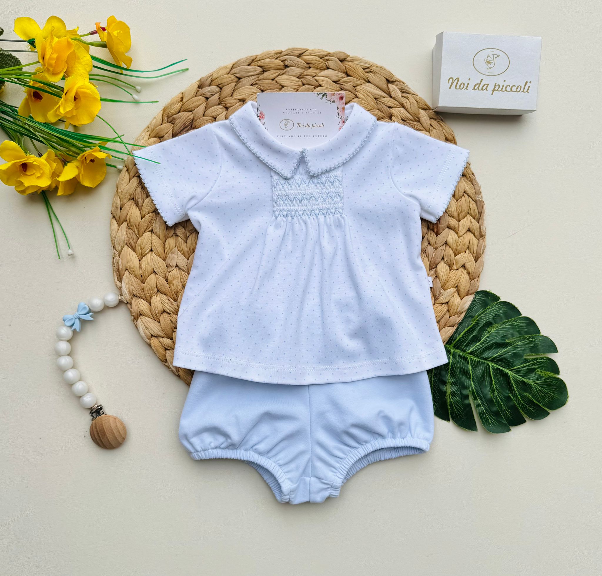 COMPLETO 2 PZ IN COTONE A POIS BIANCO CIELO - Noi da piccoli