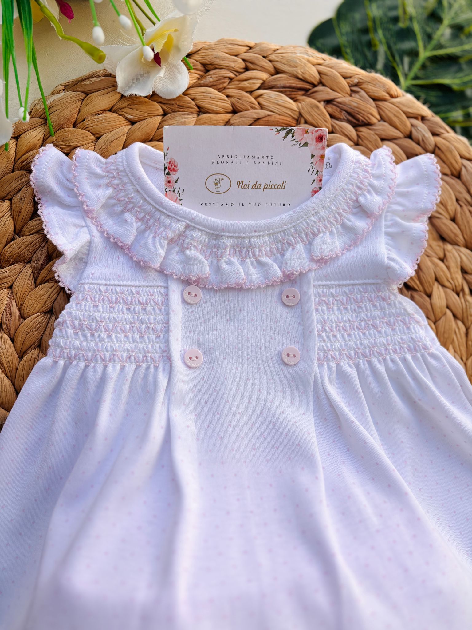 COMPLETO 2 PZ IN COTONE A POIS BIANCO ROSA - Noi da piccoli