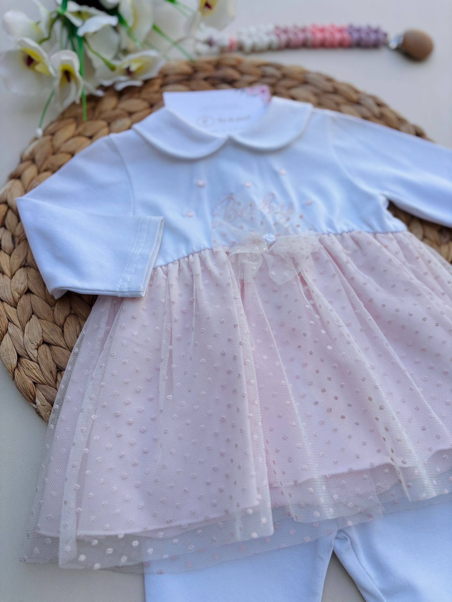 COMPLETO 2 PZ IN COTONE A POIS BIANCO ROSA - Noi da piccoli
