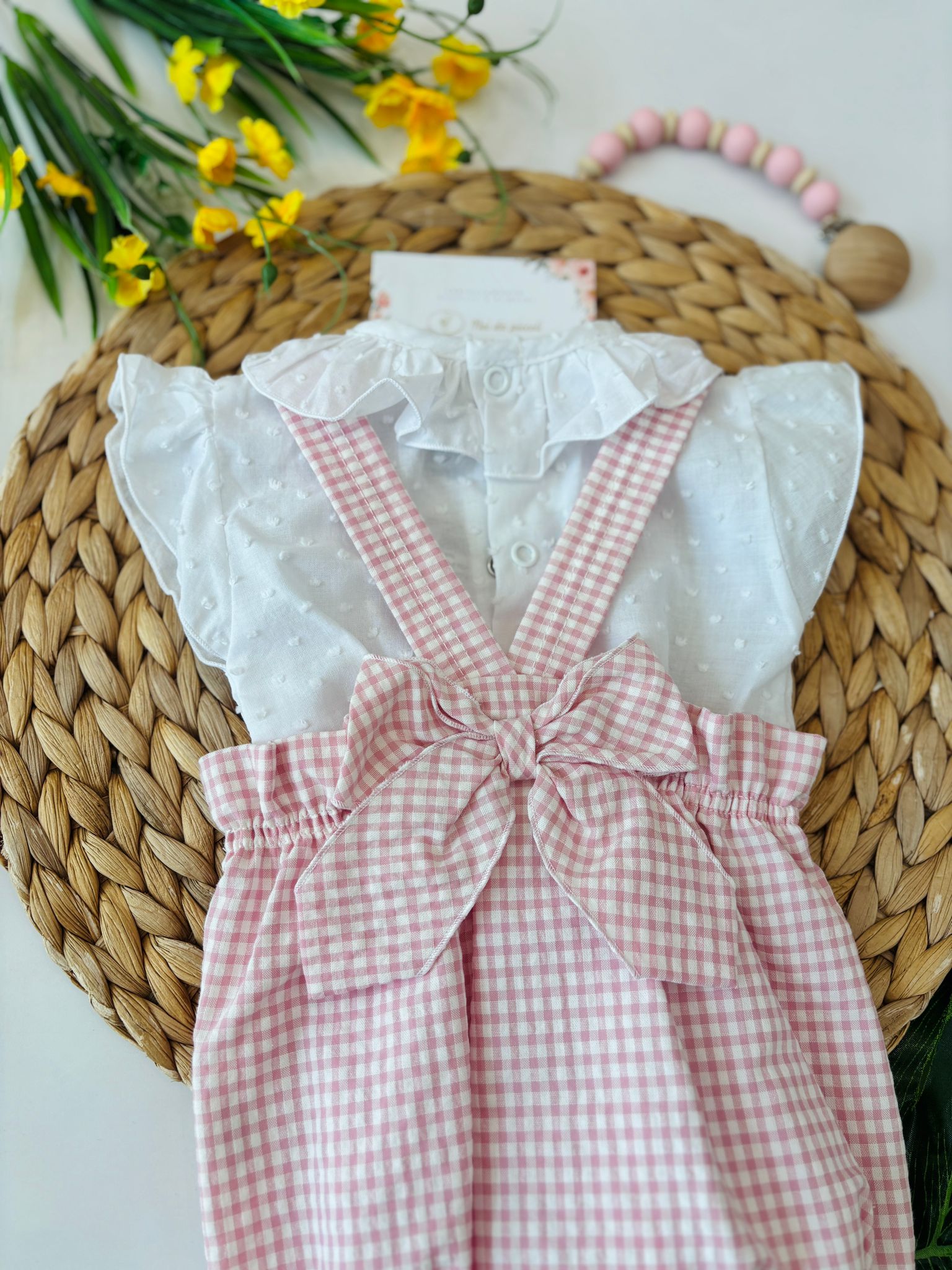 COMPLETO 2 PZ IN COTONE A QUADRATINI BIANCO ROSA - Noi da piccoli