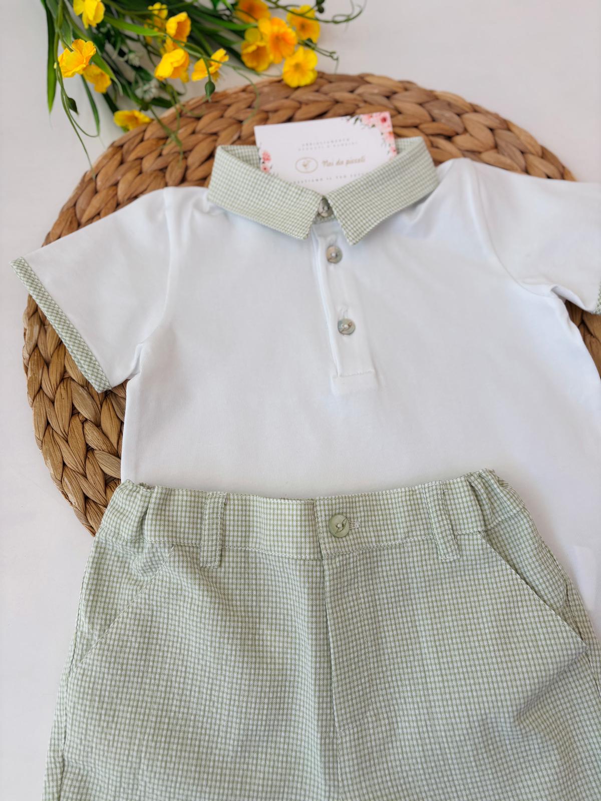 COMPLETO 2 PZ IN COTONE A QUADRATINI BIANCO VERDE - Noi da piccoli