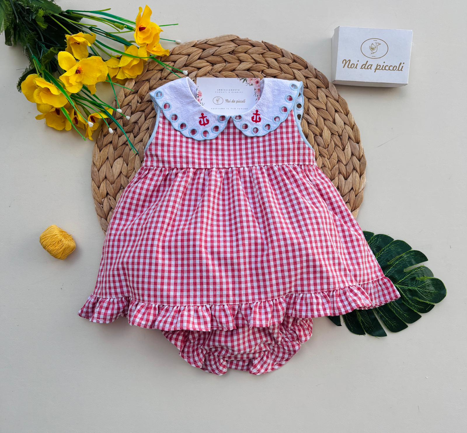 COMPLETO 2 PZ IN COTONE A QUADRATINI ROSSO - Noi da piccoli