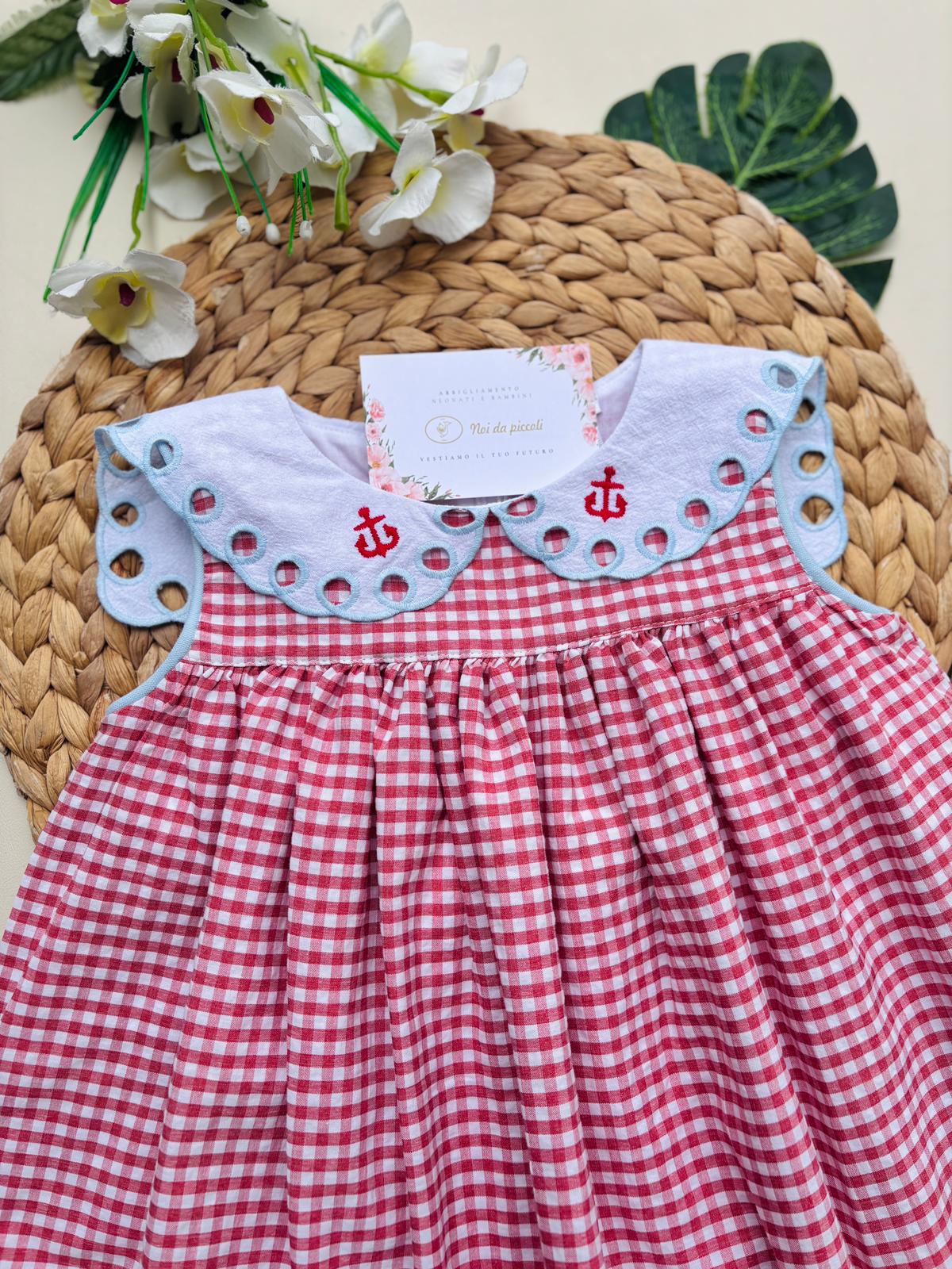 COMPLETO 2 PZ IN COTONE A QUADRATINI ROSSO - Noi da piccoli