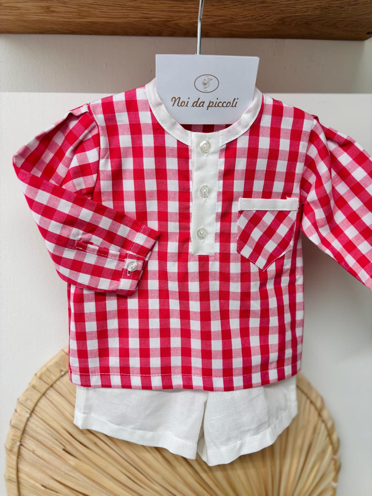COMPLETO 2 PZ IN COTONE A QUADRONI BIANCO ROSSO - Noi da piccoli