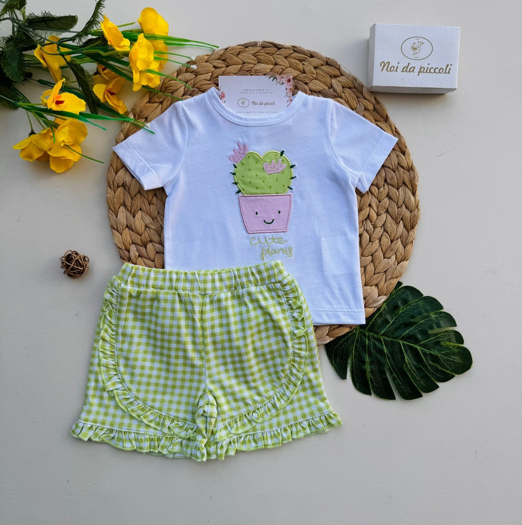 COMPLETO 2 PZ IN COTONE A QUADRONI BIANCO VERDE - Noi da piccoli